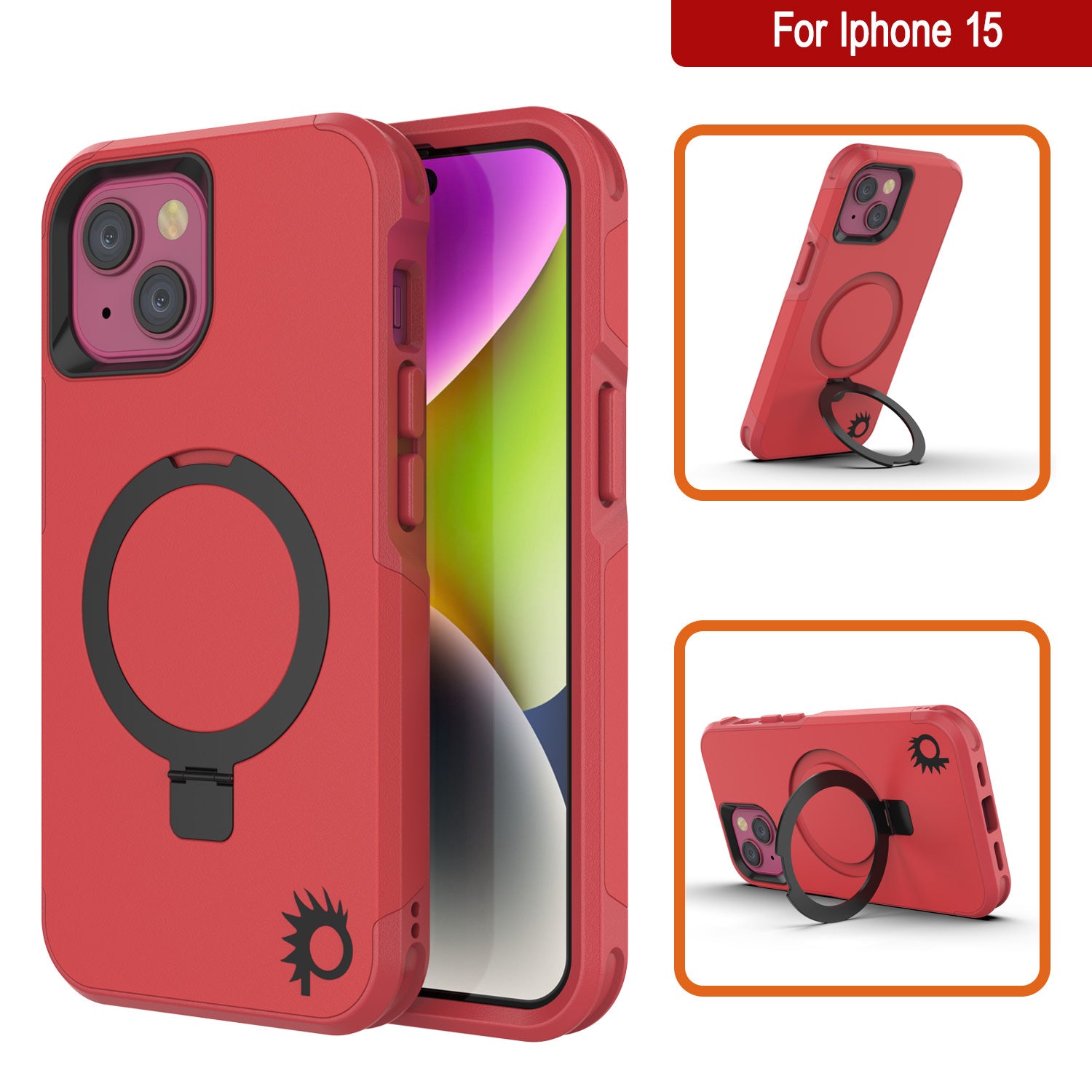 PunkCase iPhone 15 Case, [Spartan 2.0 Series] Clear Rugged Heavy Duty Cover W/Built in Screen Protector [red]