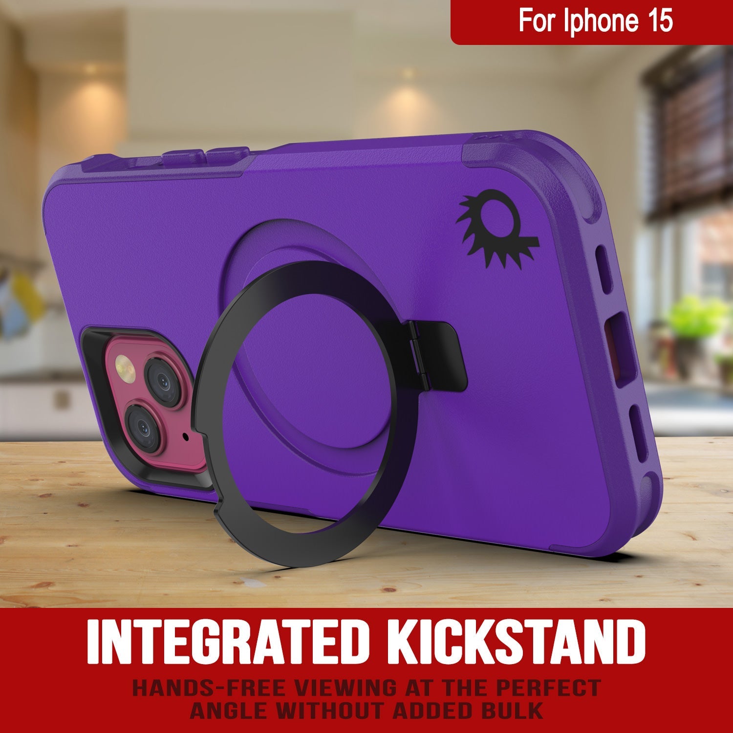 PunkCase iPhone 15 Case, [Spartan 2.0 Series] Clear Rugged Heavy Duty Cover W/Built in Screen Protector [purple]
