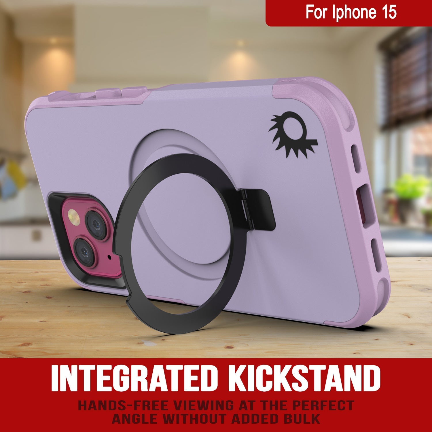 PunkCase iPhone 15 Case, [Spartan 2.0 Series] Clear Rugged Heavy Duty Cover W/Built in Screen Protector [lilac]