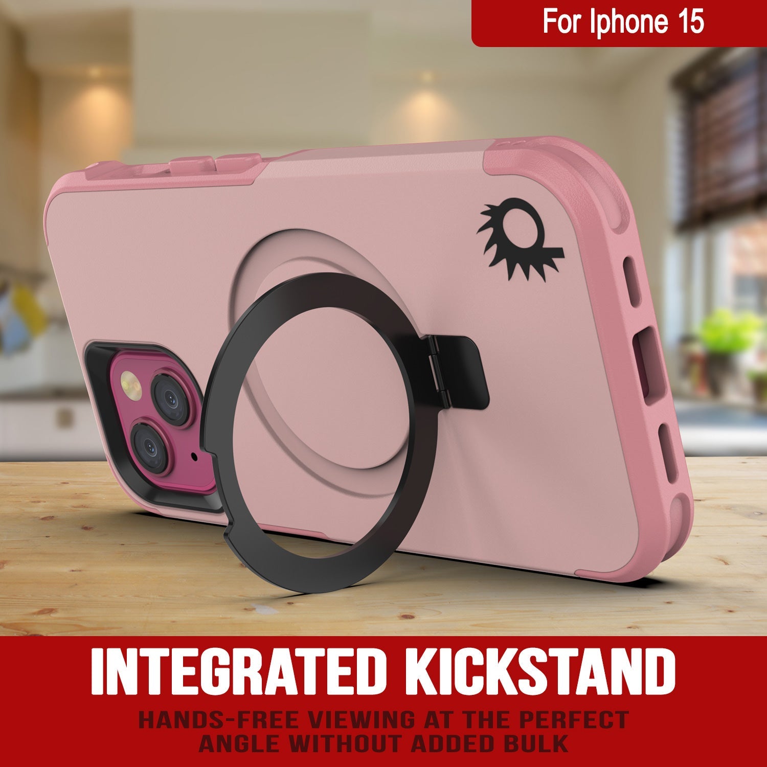 PunkCase iPhone 15 Case, [Spartan 2.0 Series] Clear Rugged Heavy Duty Cover W/Built in Screen Protector [pink]