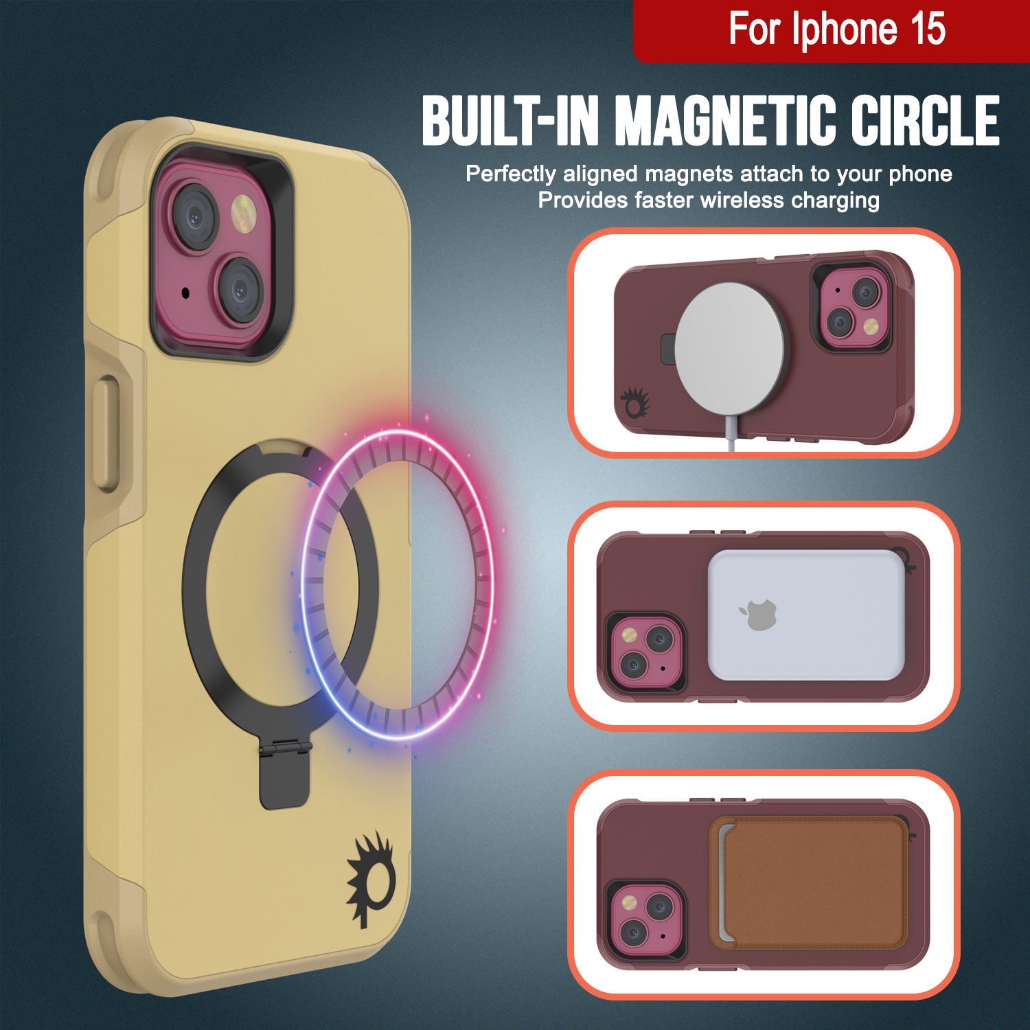 PunkCase iPhone 15 Case, [Spartan 2.0 Series] Clear Rugged Heavy Duty Cover W/Built in Screen Protector [yellow]