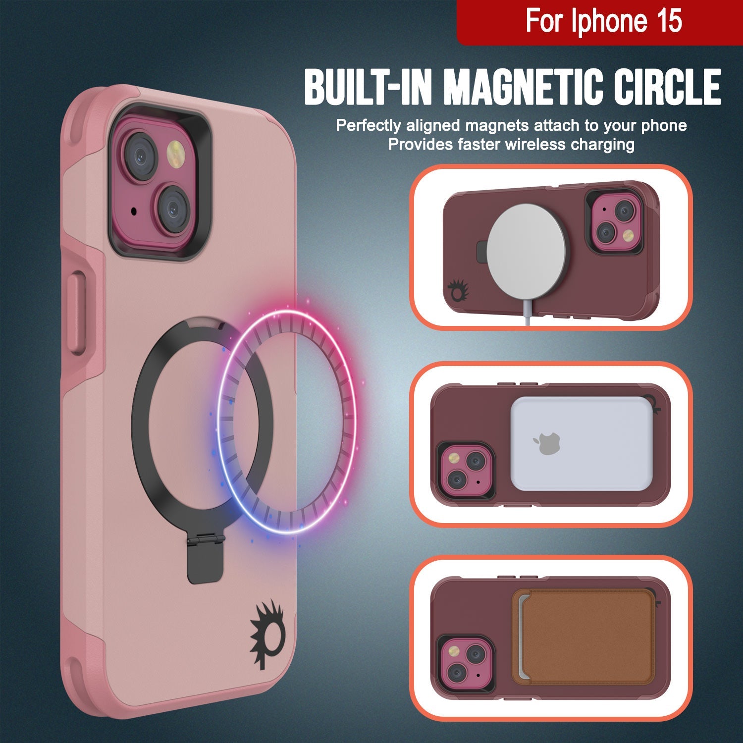 PunkCase iPhone 15 Case, [Spartan 2.0 Series] Clear Rugged Heavy Duty Cover W/Built in Screen Protector [pink]