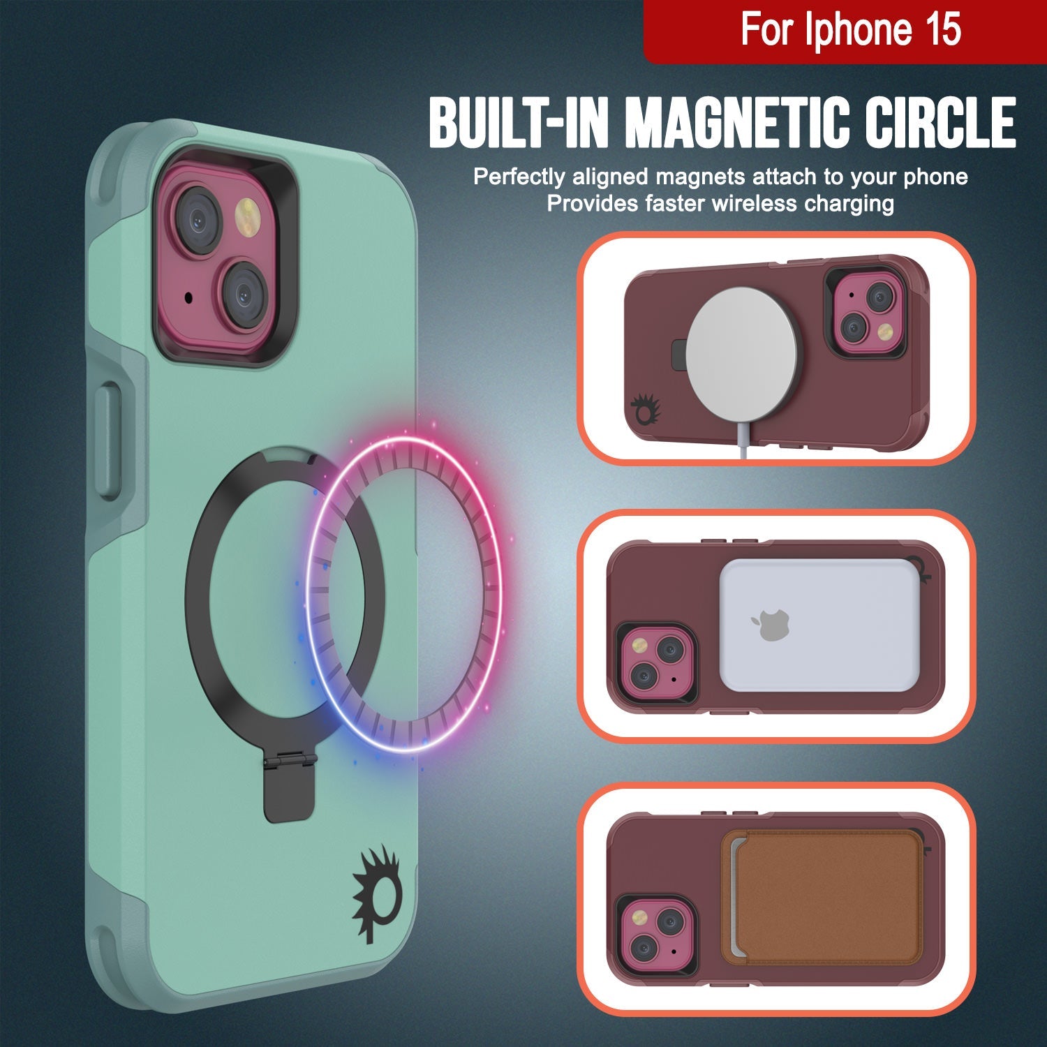 PunkCase iPhone 15 Case, [Spartan 2.0 Series] Clear Rugged Heavy Duty Cover W/Built in Screen Protector [teal]