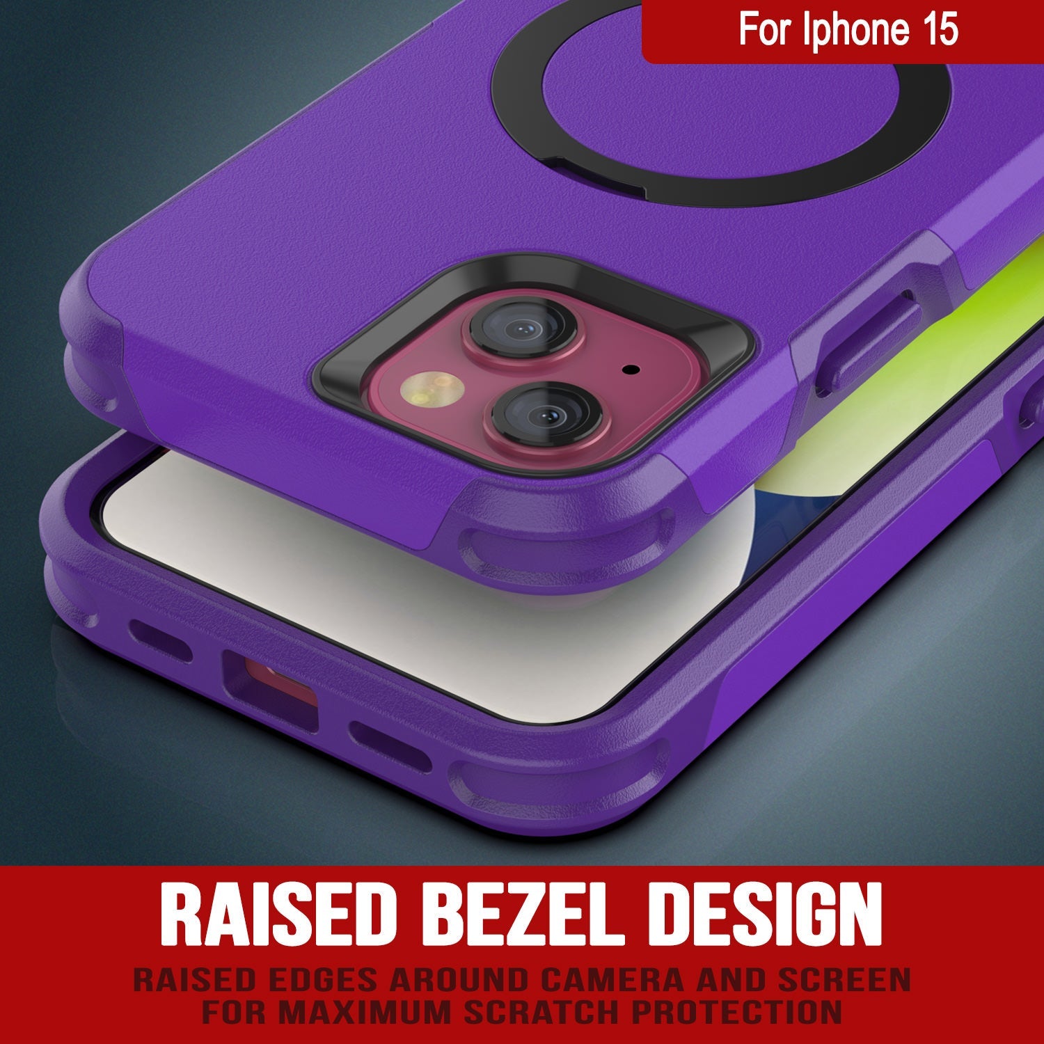 PunkCase iPhone 15 Case, [Spartan 2.0 Series] Clear Rugged Heavy Duty Cover W/Built in Screen Protector [purple]