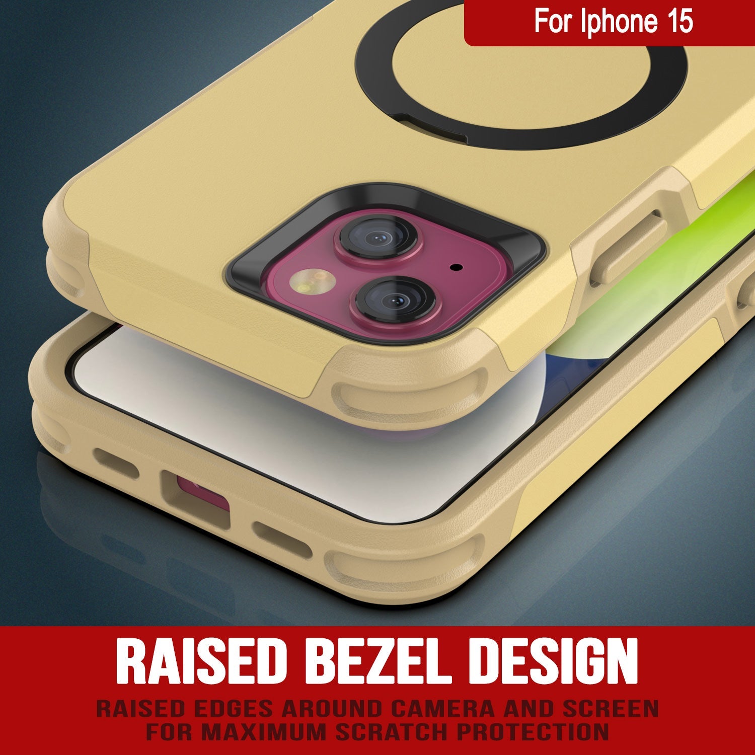 PunkCase iPhone 15 Case, [Spartan 2.0 Series] Clear Rugged Heavy Duty Cover W/Built in Screen Protector [yellow]