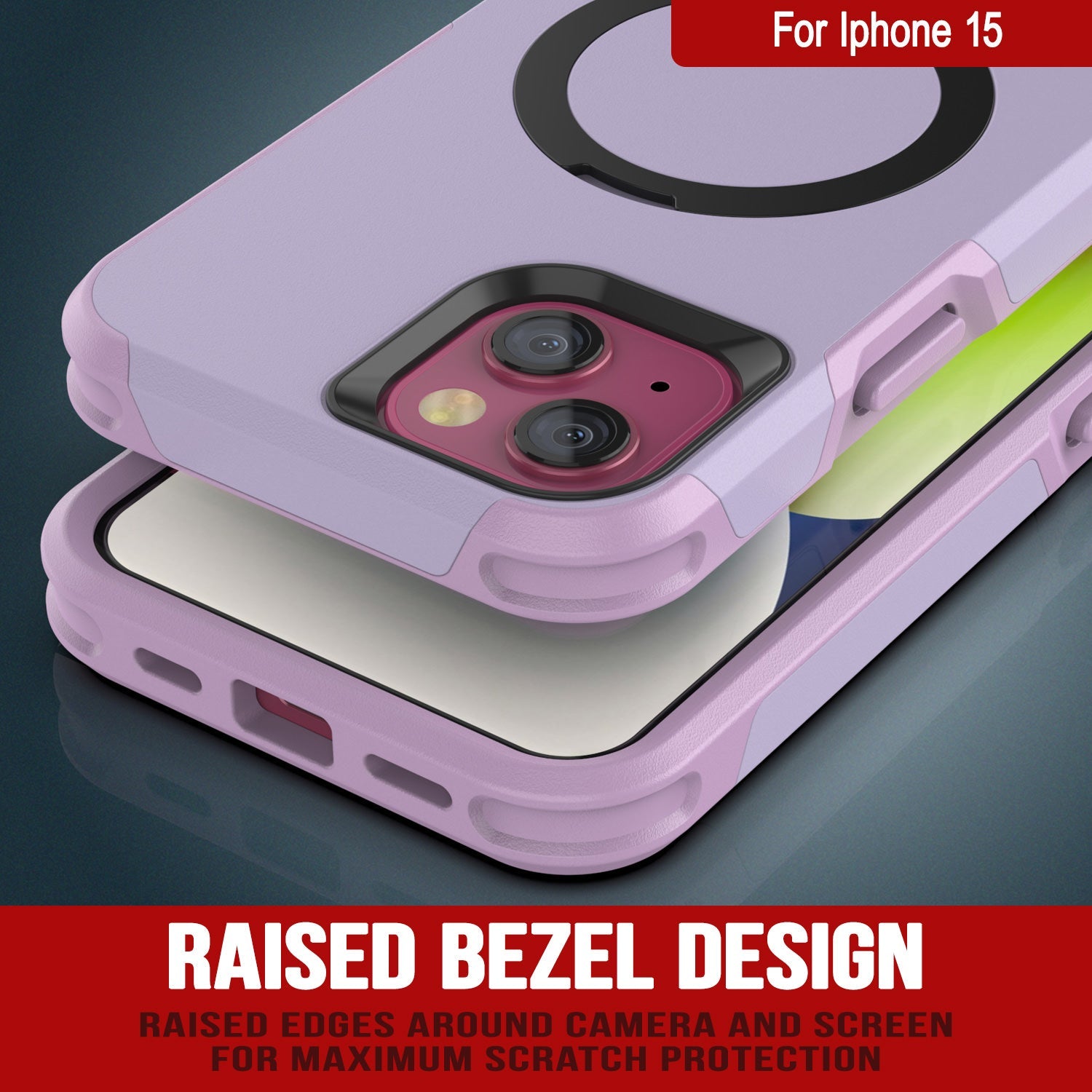 PunkCase iPhone 15 Case, [Spartan 2.0 Series] Clear Rugged Heavy Duty Cover W/Built in Screen Protector [lilac]