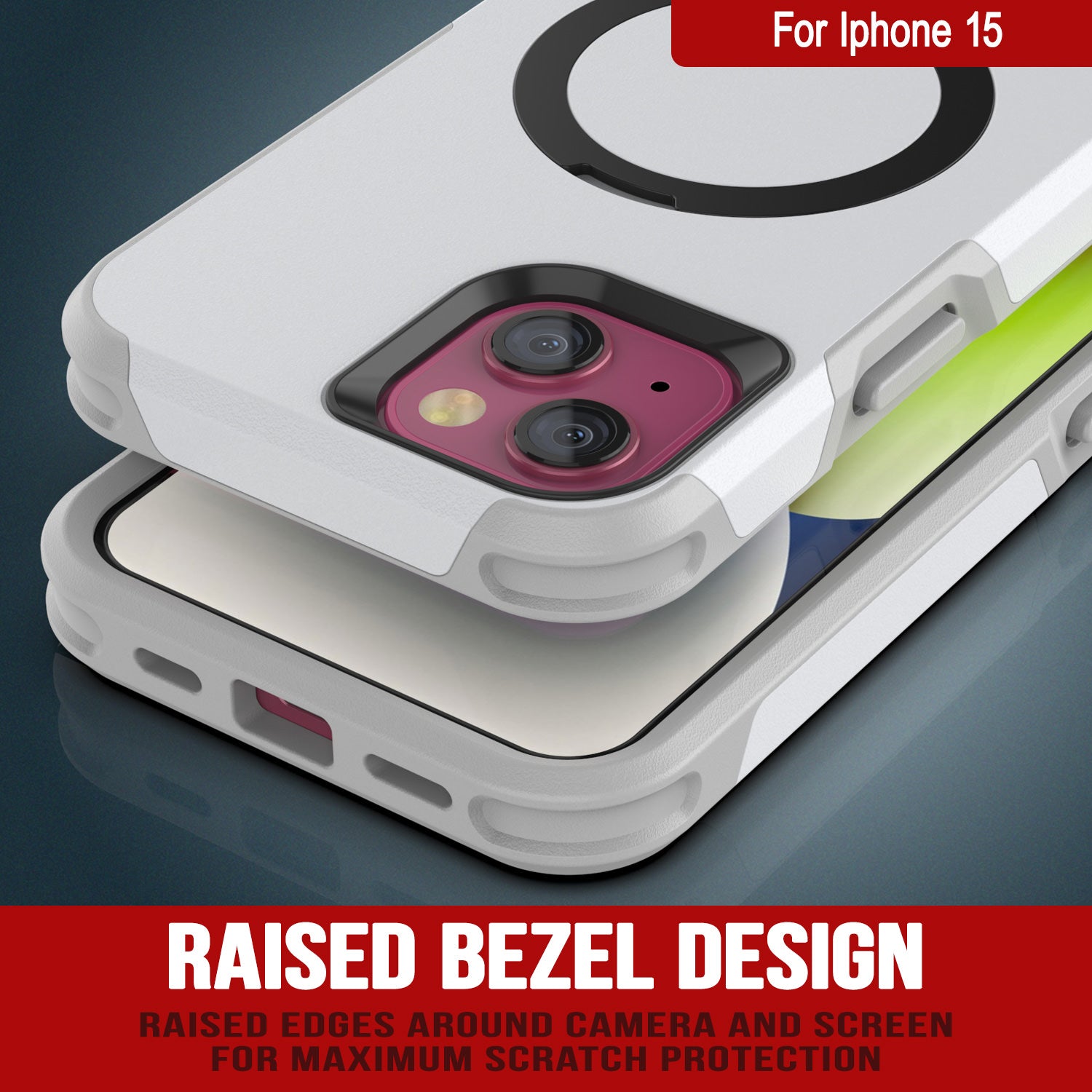 PunkCase iPhone 15 Case, [Spartan 2.0 Series] Clear Rugged Heavy Duty Cover W/Built in Screen Protector [white]