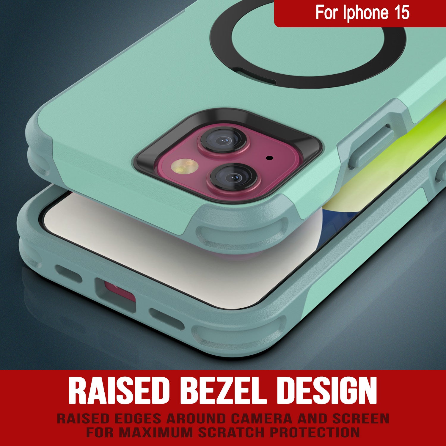 PunkCase iPhone 15 Case, [Spartan 2.0 Series] Clear Rugged Heavy Duty Cover W/Built in Screen Protector [teal]