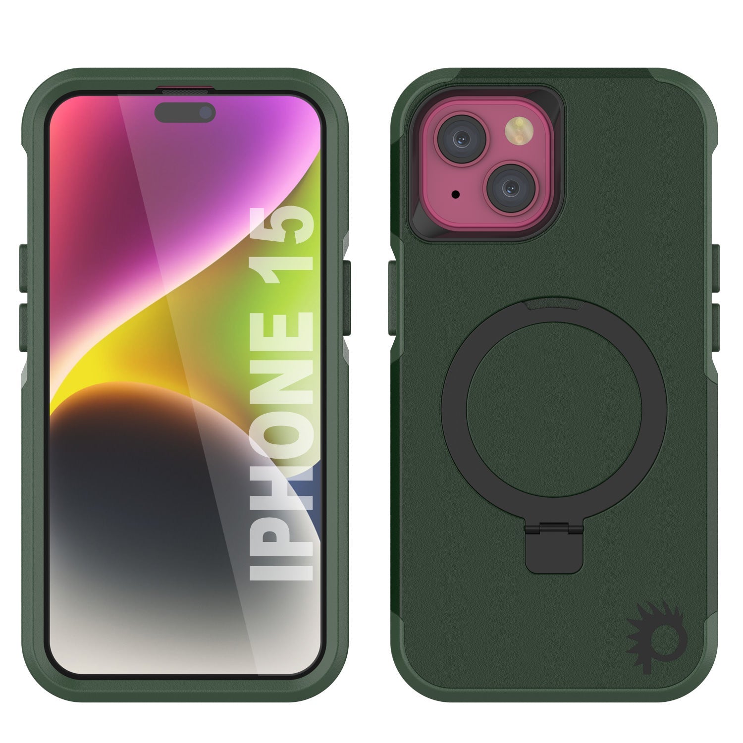 PunkCase iPhone 15 Case, [Spartan 2.0 Series] Clear Rugged Heavy Duty Cover W/Built in Screen Protector [dark green]