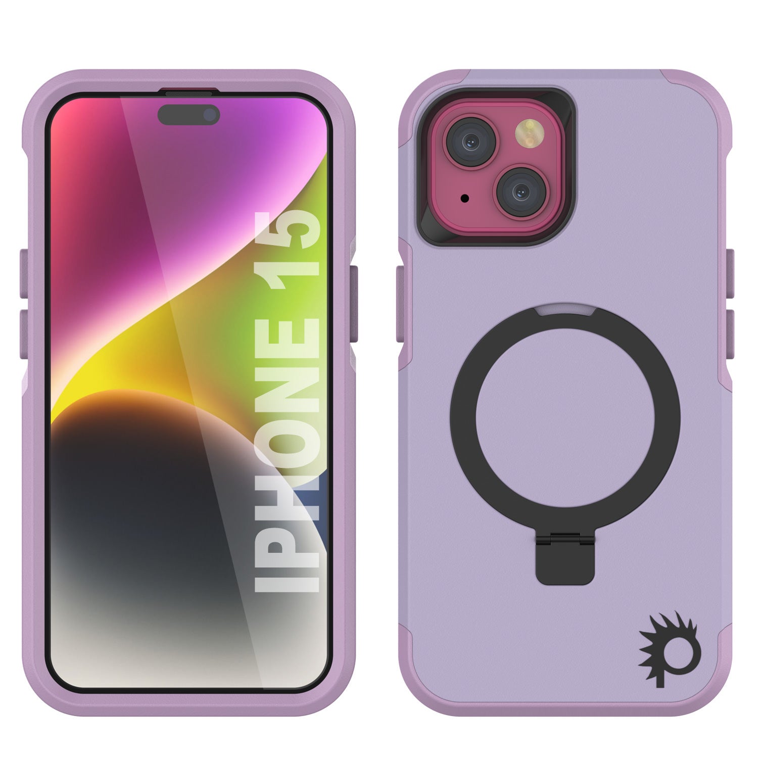 PunkCase iPhone 15 Case, [Spartan 2.0 Series] Clear Rugged Heavy Duty Cover W/Built in Screen Protector [lilac]