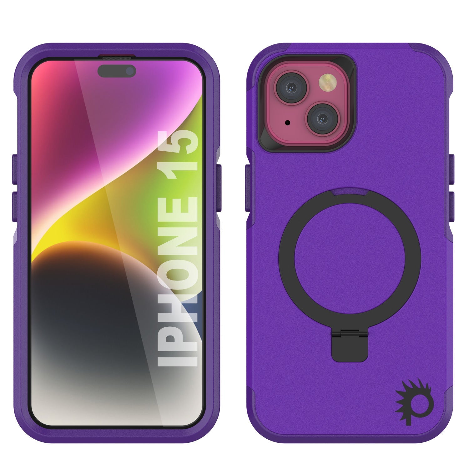 PunkCase iPhone 15 Case, [Spartan 2.0 Series] Clear Rugged Heavy Duty Cover W/Built in Screen Protector [purple]