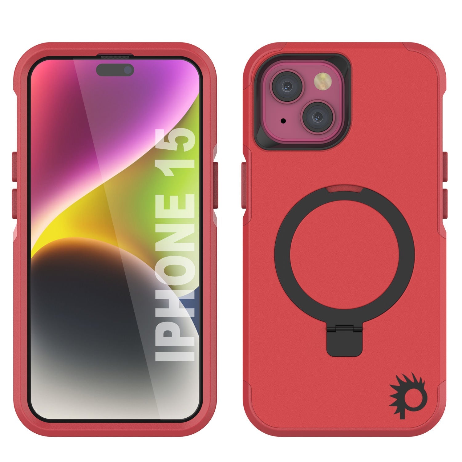 PunkCase iPhone 15 Case, [Spartan 2.0 Series] Clear Rugged Heavy Duty Cover W/Built in Screen Protector [red]