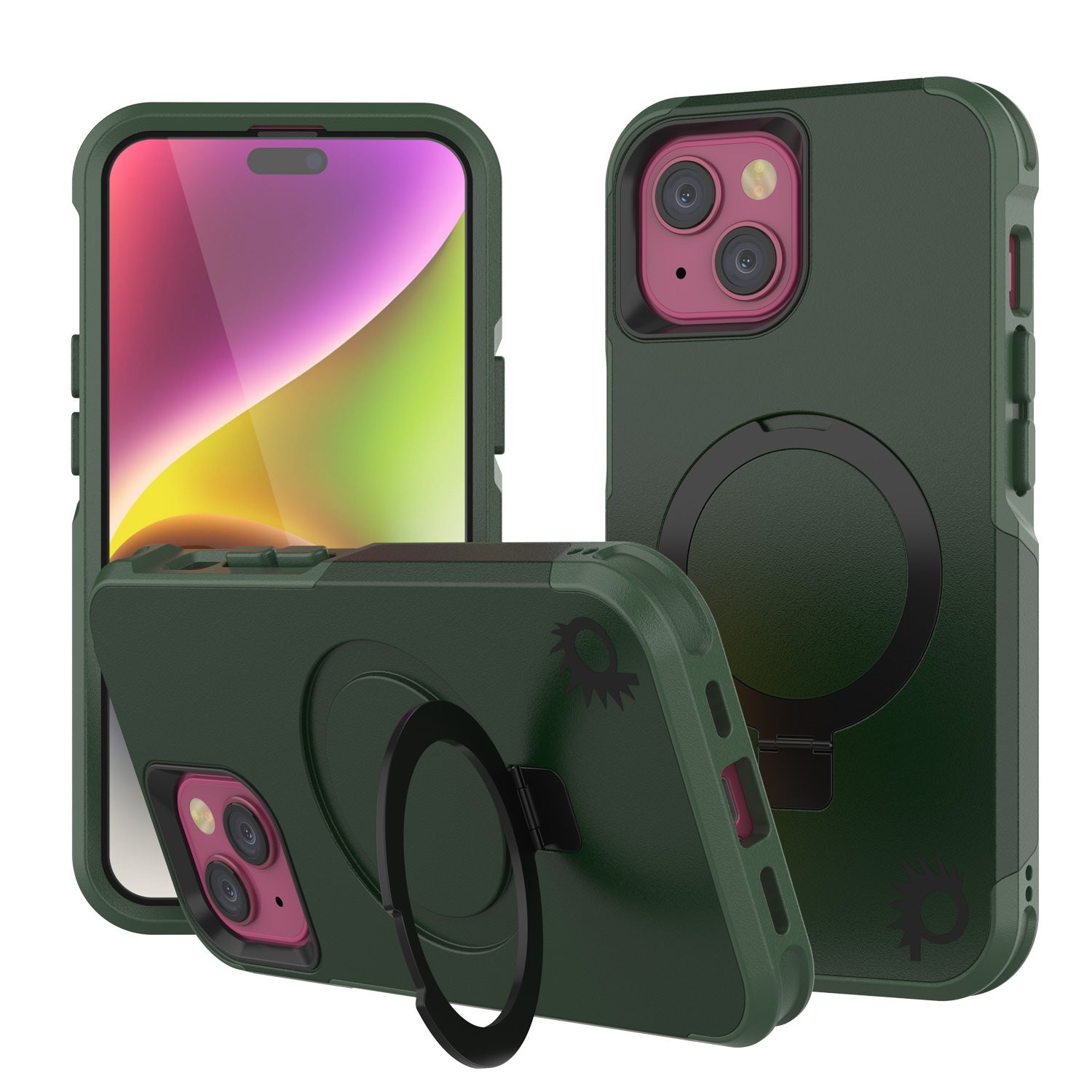 PunkCase iPhone 15 Plus Case, [Spartan 2.0 Series] Clear Rugged Heavy Duty Cover W/Built in Screen Protector [dark green]