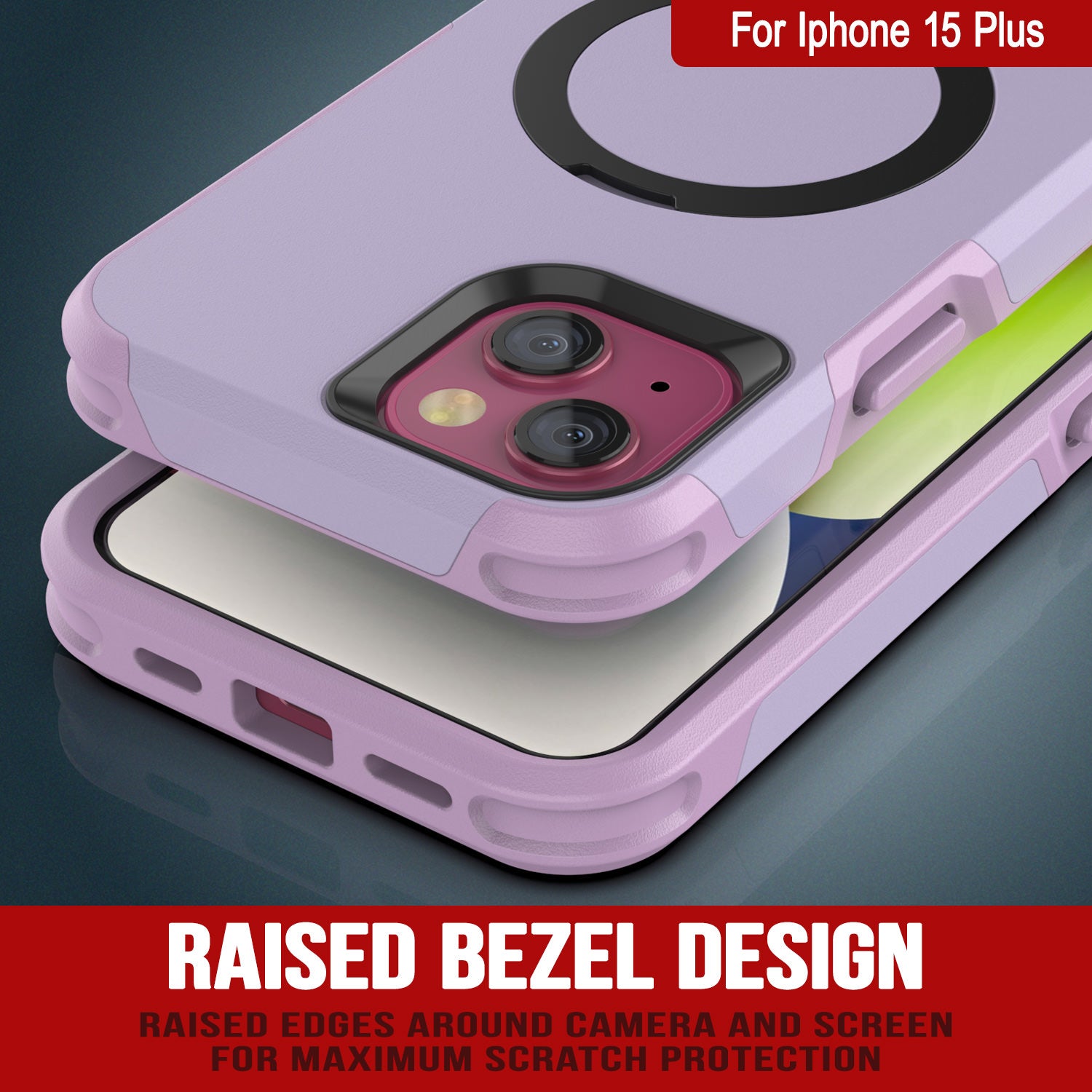 PunkCase iPhone 15 Plus Case, [Spartan 2.0 Series] Clear Rugged Heavy Duty Cover W/Built in Screen Protector [lilac]