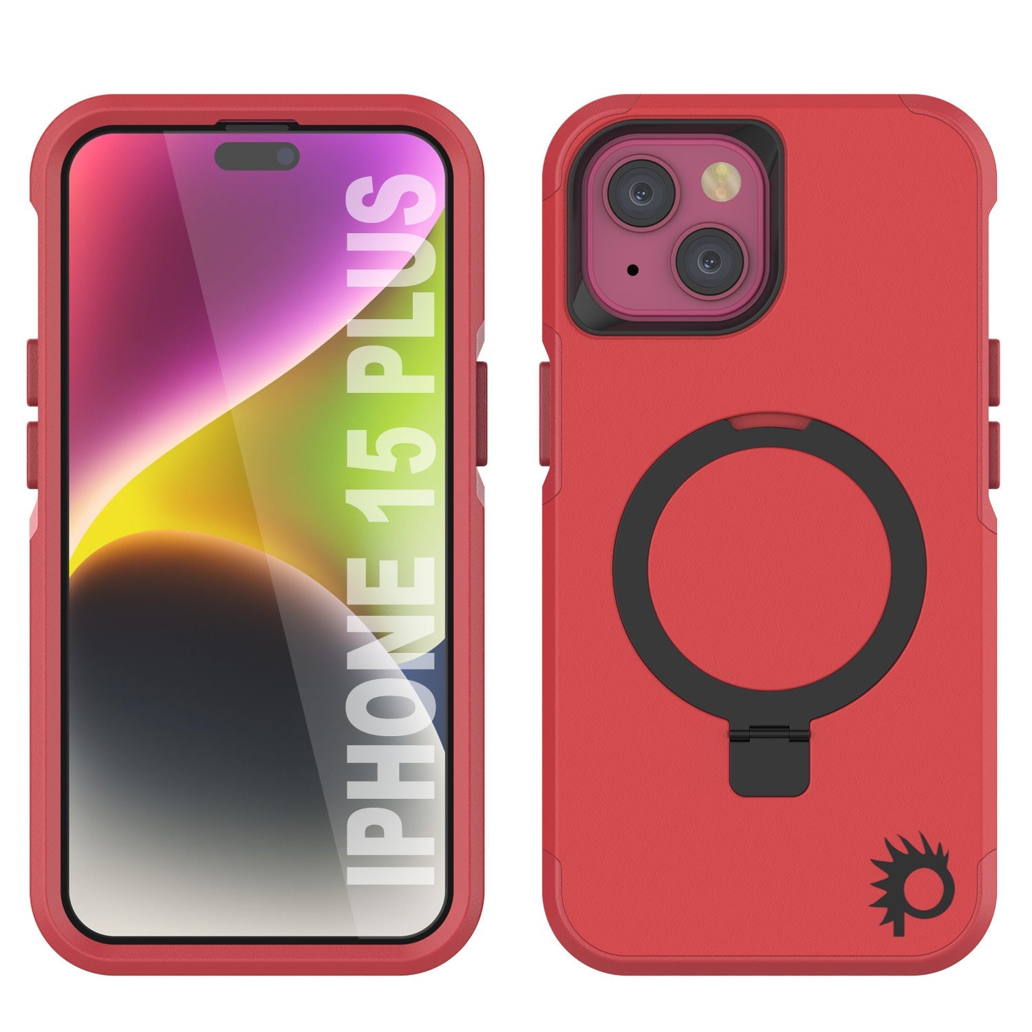 PunkCase iPhone 15 Plus Case, [Spartan 2.0 Series] Clear Rugged Heavy Duty Cover W/Built in Screen Protector [red]
