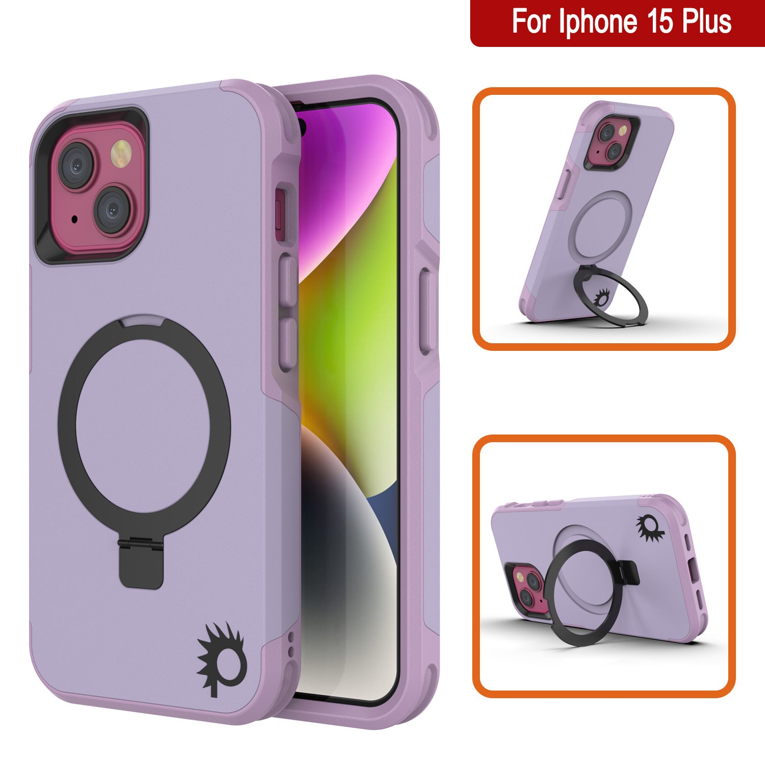 PunkCase iPhone 15 Plus Case, [Spartan 2.0 Series] Clear Rugged Heavy Duty Cover W/Built in Screen Protector [lilac]