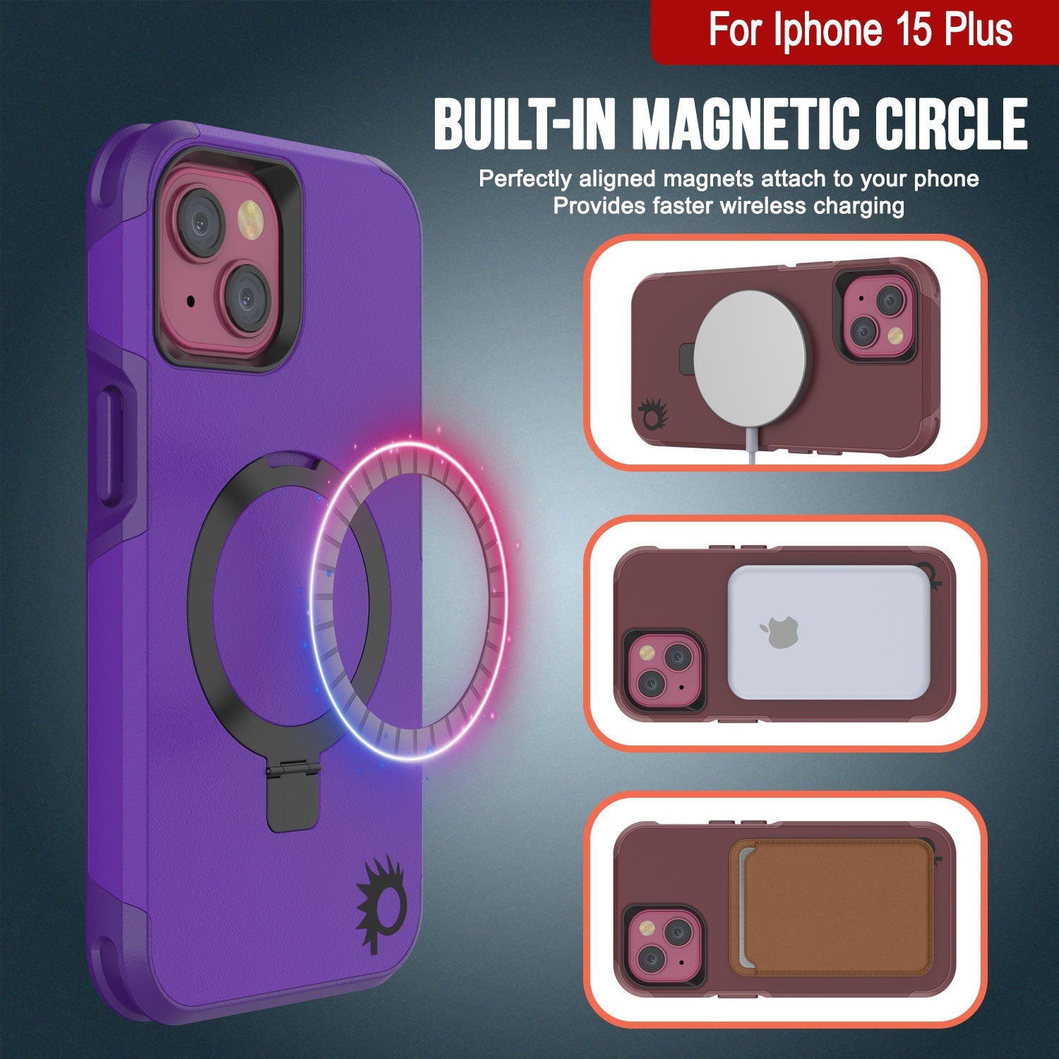 PunkCase iPhone 15 Plus Case, [Spartan 2.0 Series] Clear Rugged Heavy Duty Cover W/Built in Screen Protector [purple]
