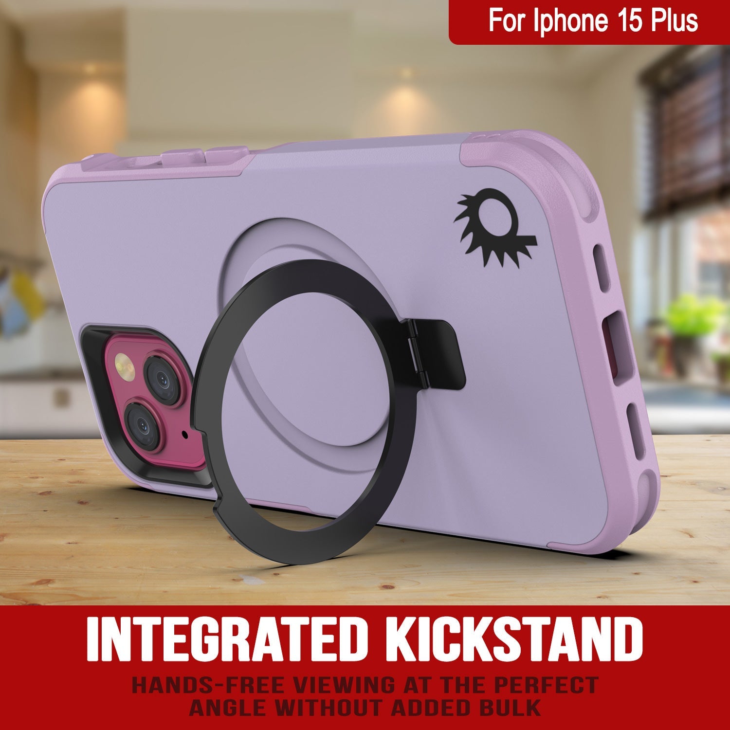 PunkCase iPhone 15 Plus Case, [Spartan 2.0 Series] Clear Rugged Heavy Duty Cover W/Built in Screen Protector [lilac]