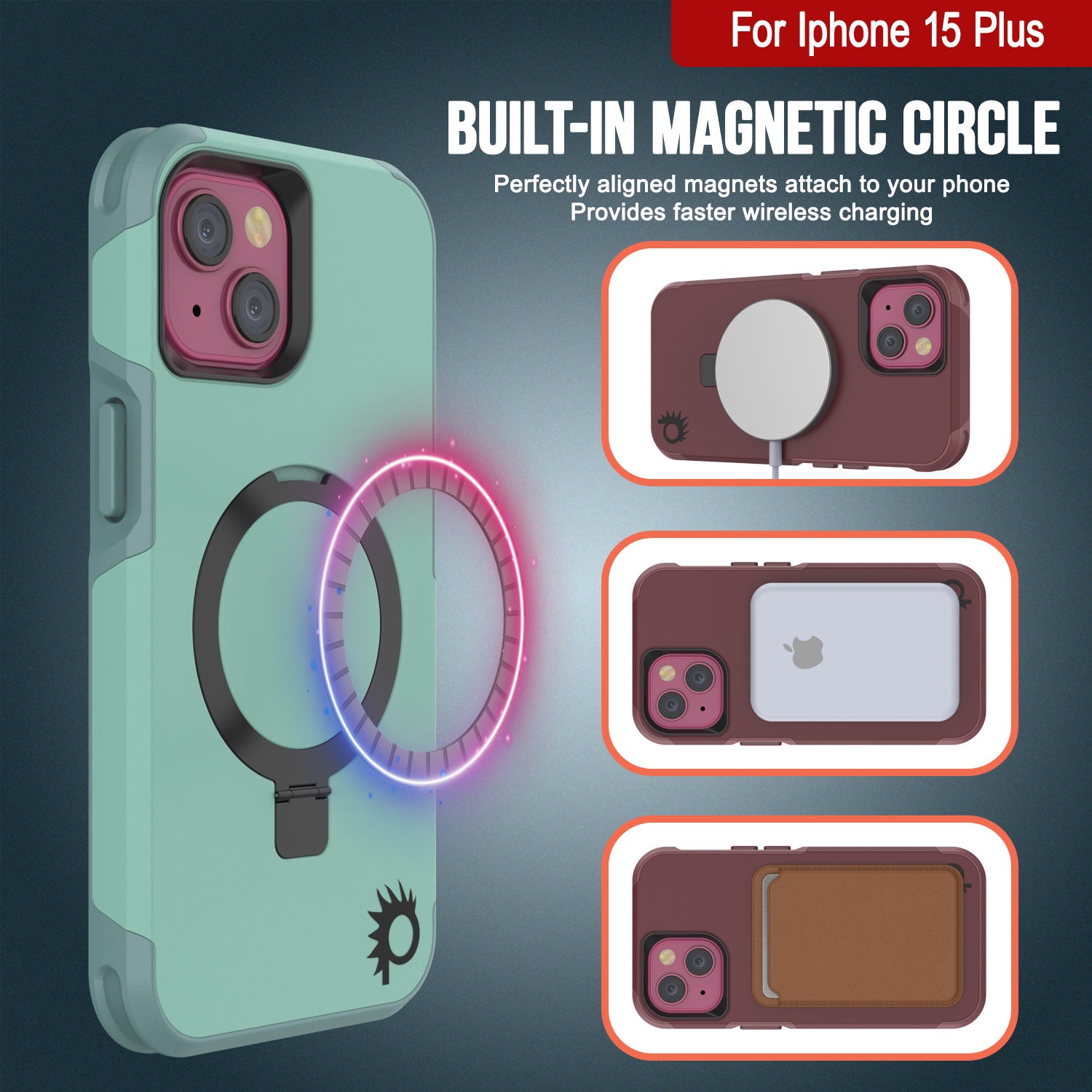 PunkCase iPhone 15 Plus Case, [Spartan 2.0 Series] Clear Rugged Heavy Duty Cover W/Built in Screen Protector [teal]