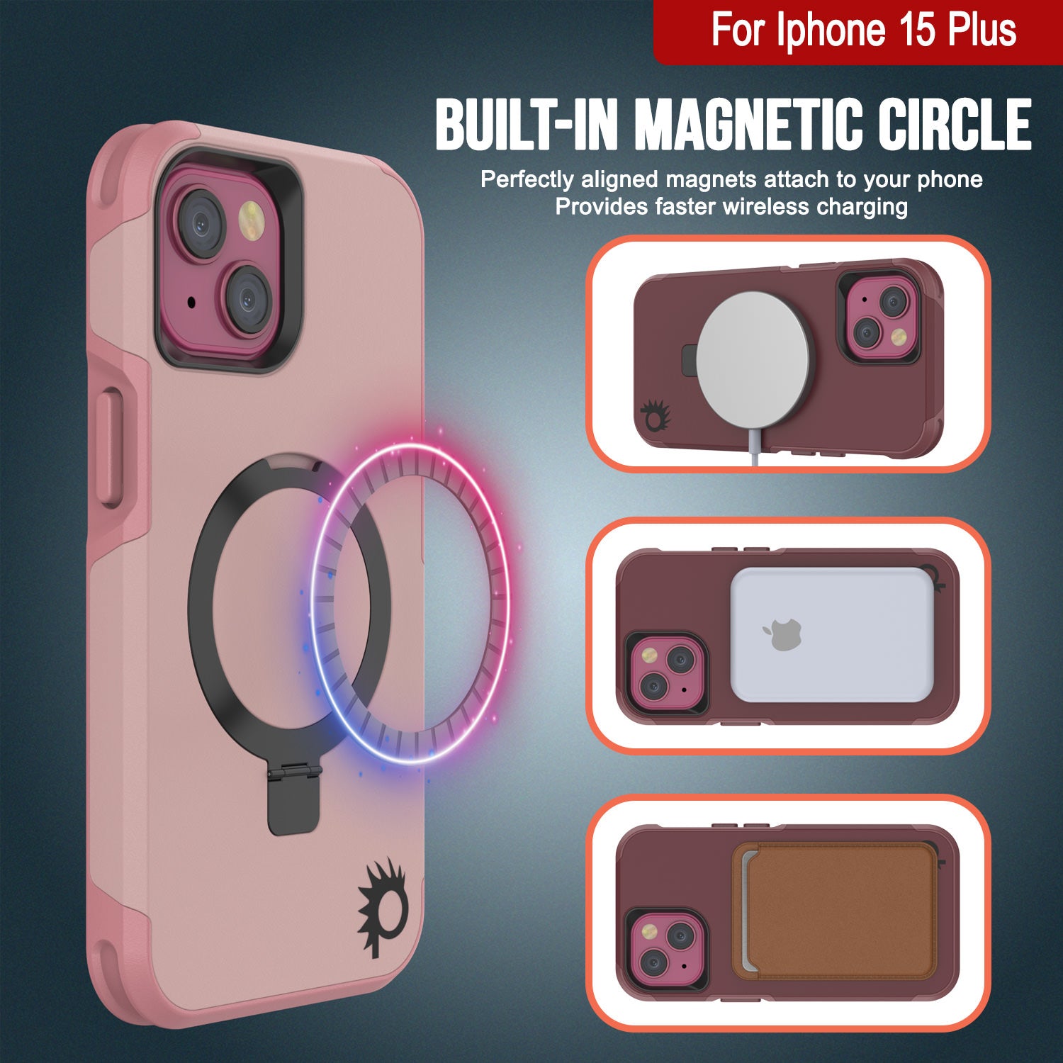 PunkCase iPhone 15 Plus Case, [Spartan 2.0 Series] Clear Rugged Heavy Duty Cover W/Built in Screen Protector [pink]