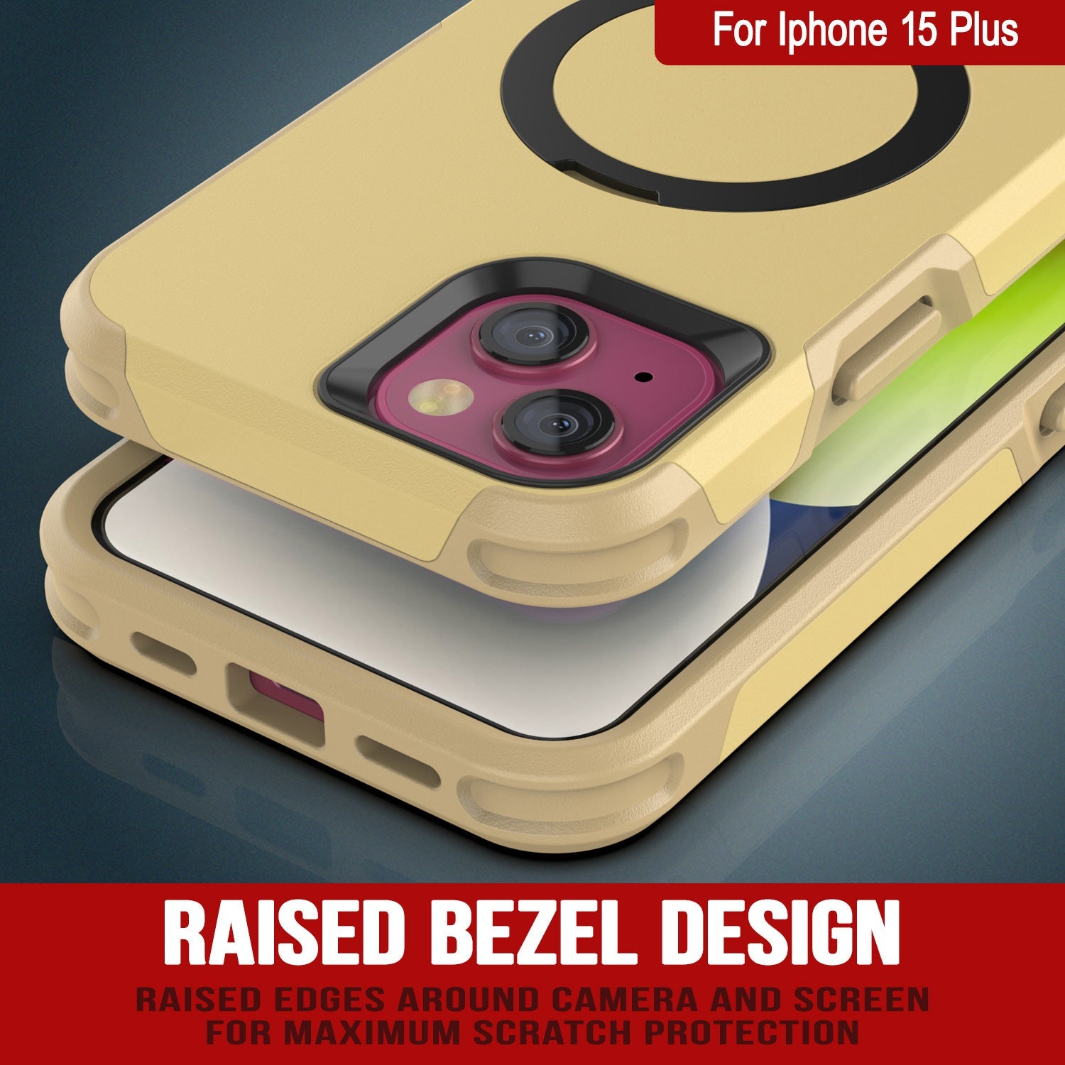 PunkCase iPhone 15 Plus Case, [Spartan 2.0 Series] Clear Rugged Heavy Duty Cover W/Built in Screen Protector [yellow]