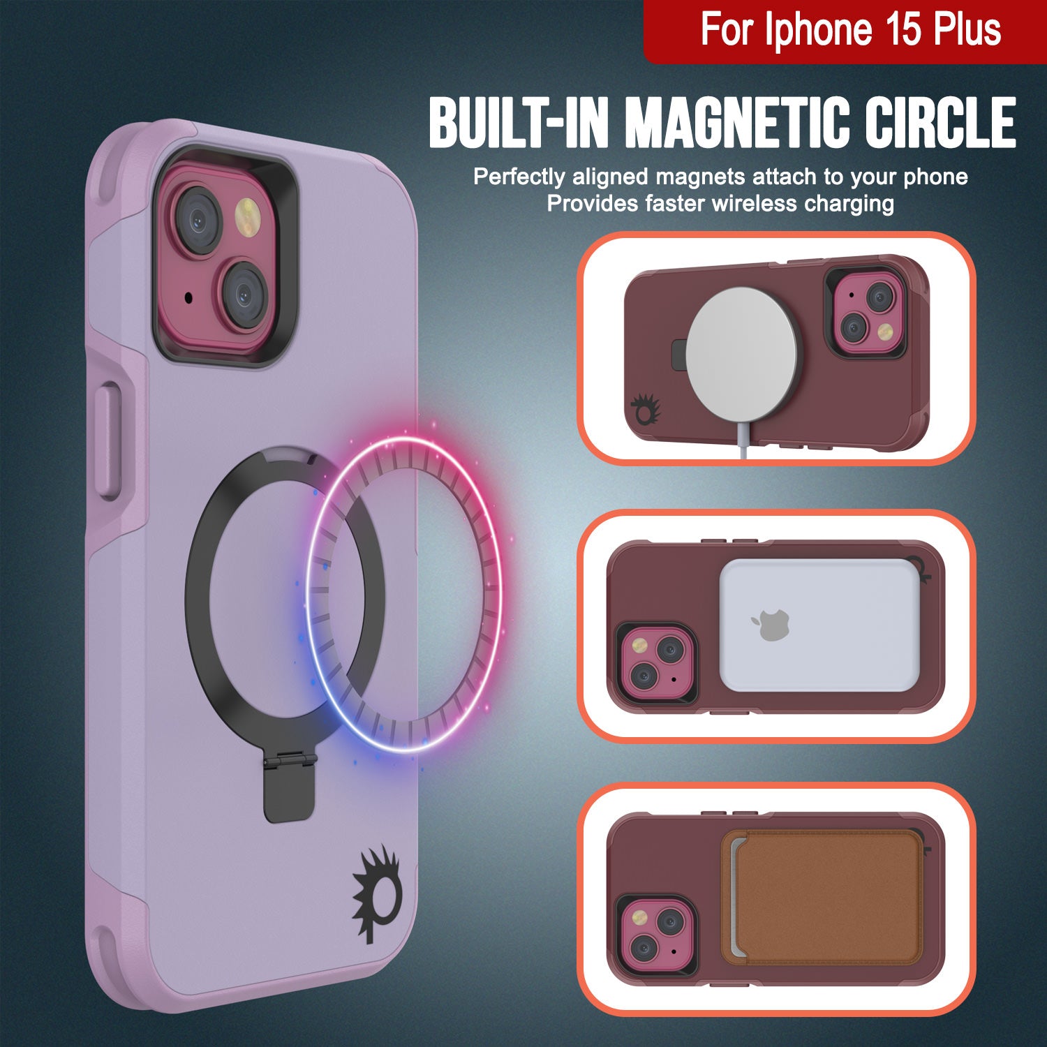 PunkCase iPhone 15 Plus Case, [Spartan 2.0 Series] Clear Rugged Heavy Duty Cover W/Built in Screen Protector [lilac]