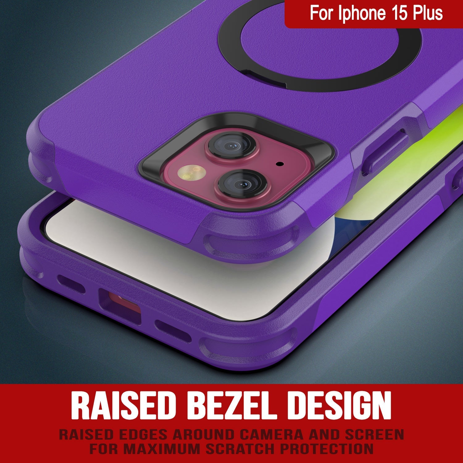 PunkCase iPhone 15 Plus Case, [Spartan 2.0 Series] Clear Rugged Heavy Duty Cover W/Built in Screen Protector [purple]