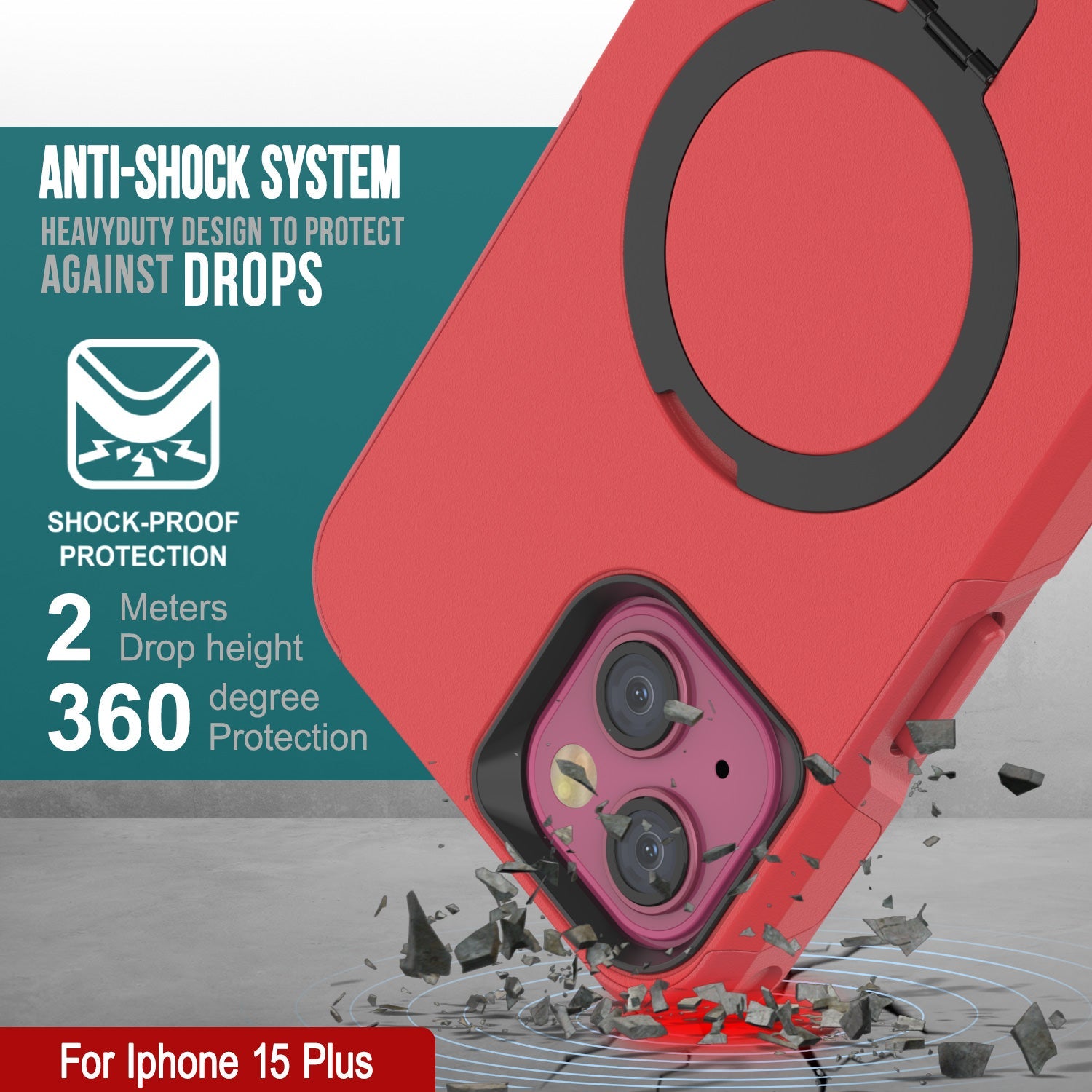 PunkCase iPhone 15 Plus Case, [Spartan 2.0 Series] Clear Rugged Heavy Duty Cover W/Built in Screen Protector [red]