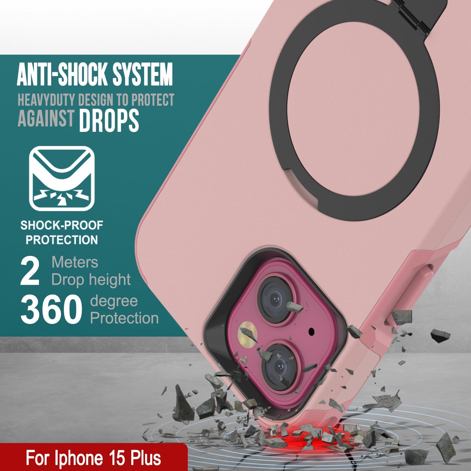PunkCase iPhone 15 Plus Case, [Spartan 2.0 Series] Clear Rugged Heavy Duty Cover W/Built in Screen Protector [pink]