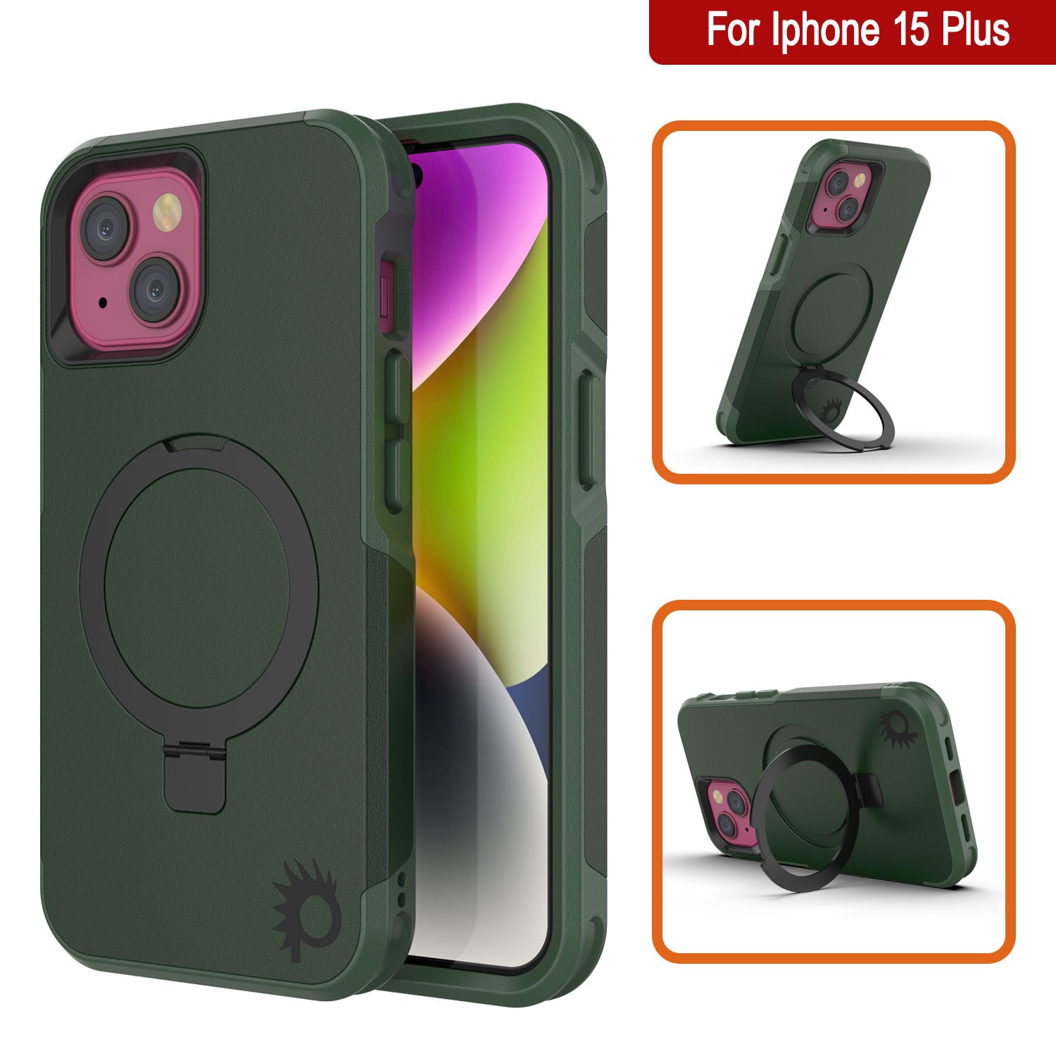 PunkCase iPhone 15 Plus Case, [Spartan 2.0 Series] Clear Rugged Heavy Duty Cover W/Built in Screen Protector [dark green]