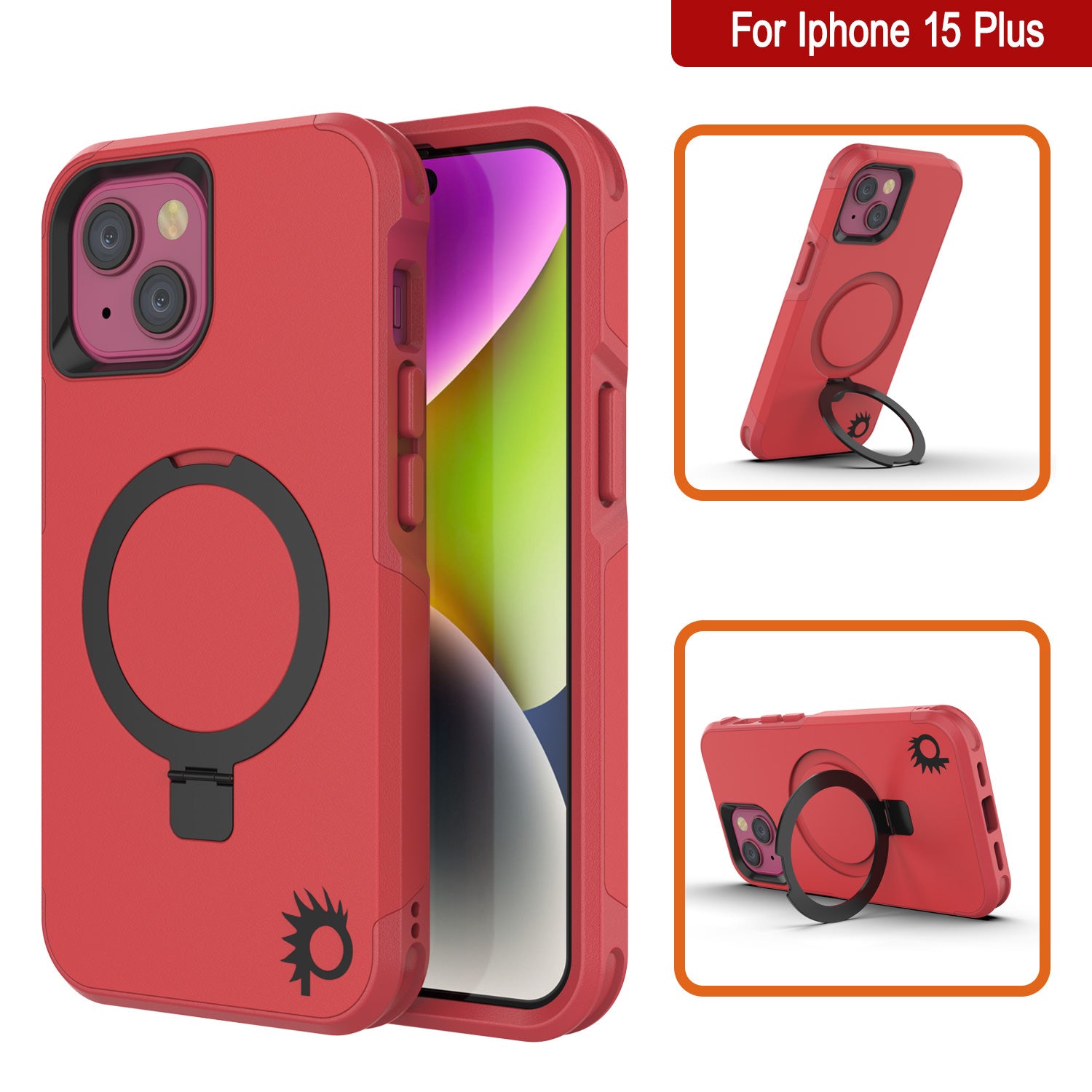 PunkCase iPhone 15 Plus Case, [Spartan 2.0 Series] Clear Rugged Heavy Duty Cover W/Built in Screen Protector [red]