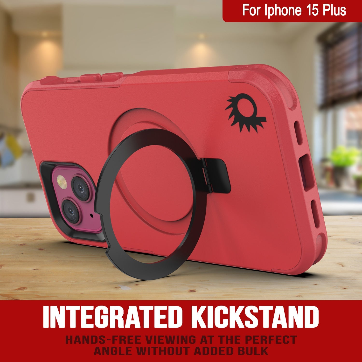 PunkCase iPhone 15 Plus Case, [Spartan 2.0 Series] Clear Rugged Heavy Duty Cover W/Built in Screen Protector [red]
