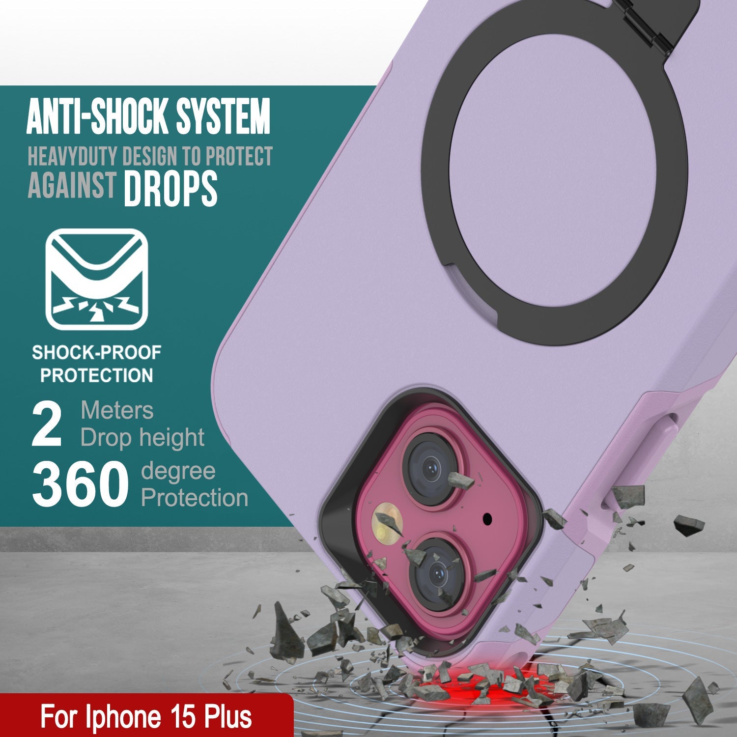 PunkCase iPhone 15 Plus Case, [Spartan 2.0 Series] Clear Rugged Heavy Duty Cover W/Built in Screen Protector [lilac]