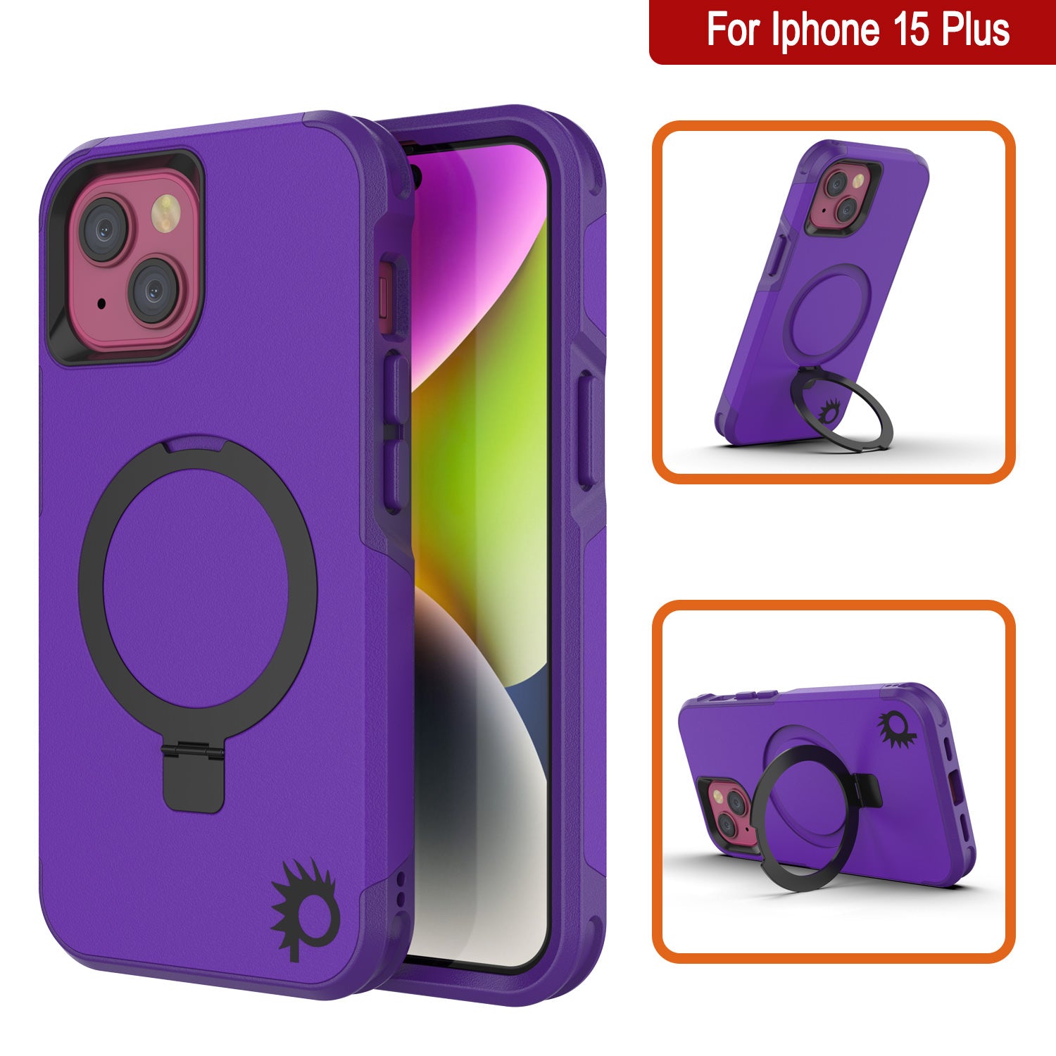 PunkCase iPhone 15 Plus Case, [Spartan 2.0 Series] Clear Rugged Heavy Duty Cover W/Built in Screen Protector [purple]