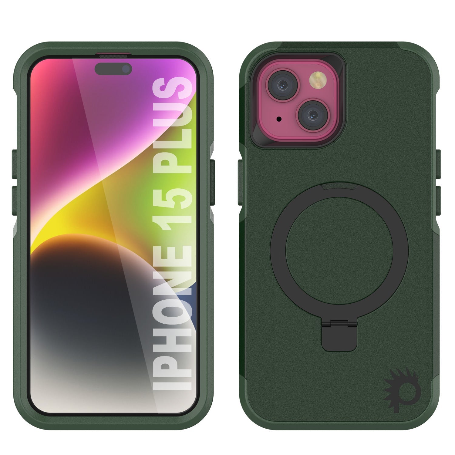 PunkCase iPhone 15 Plus Case, [Spartan 2.0 Series] Clear Rugged Heavy Duty Cover W/Built in Screen Protector [dark green]