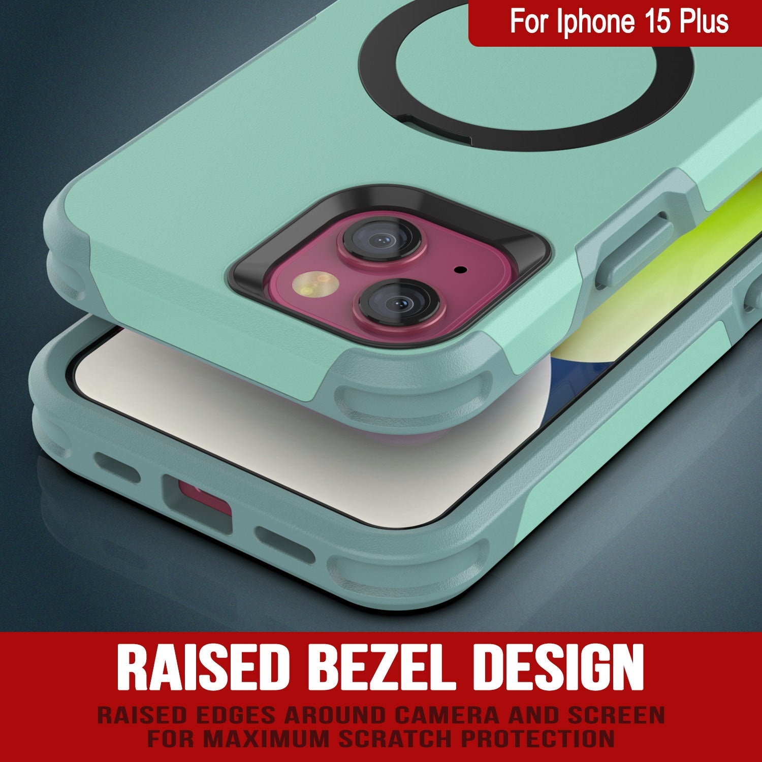 PunkCase iPhone 15 Plus Case, [Spartan 2.0 Series] Clear Rugged Heavy Duty Cover W/Built in Screen Protector [teal]