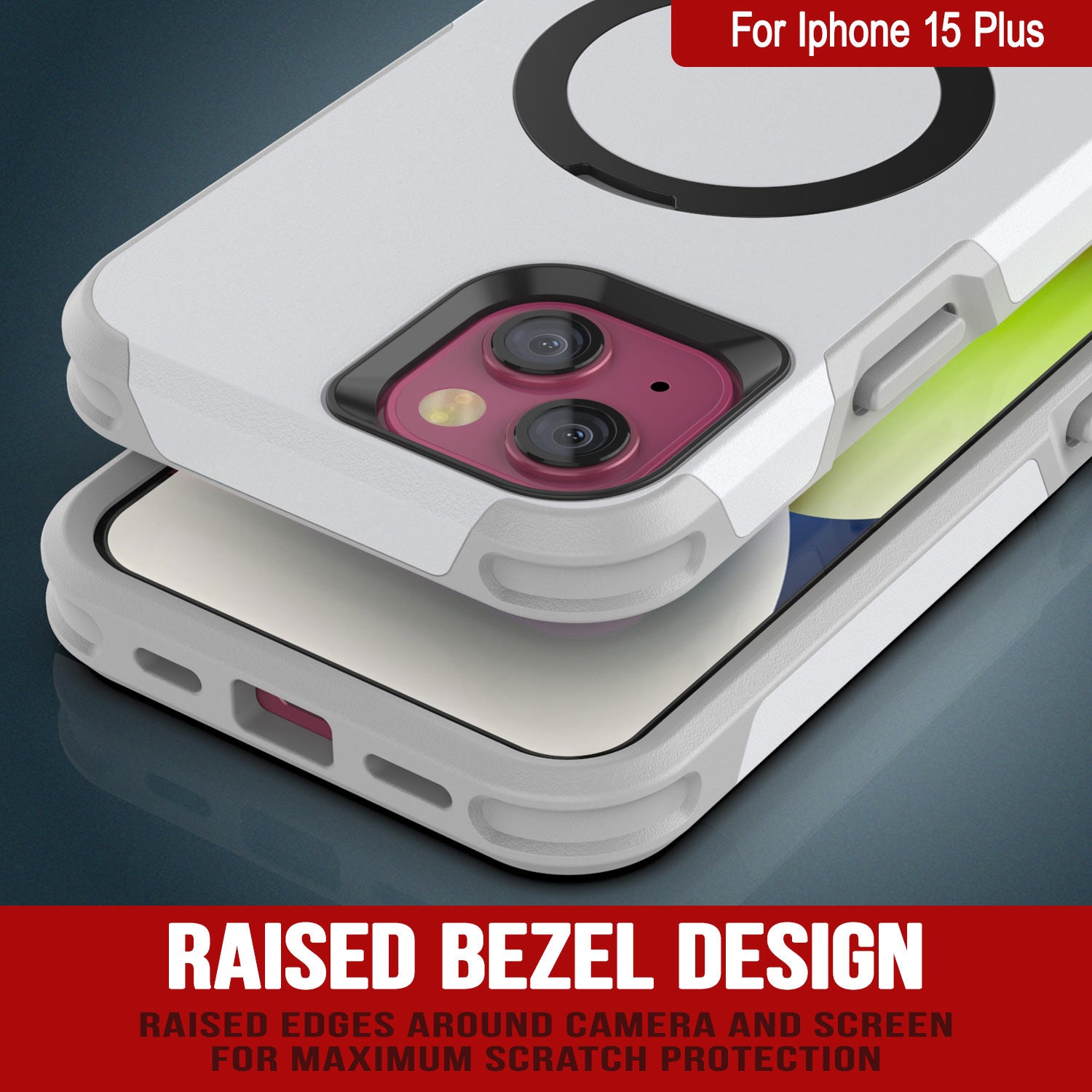 PunkCase iPhone 15 Plus Case, [Spartan 2.0 Series] Clear Rugged Heavy Duty Cover W/Built in Screen Protector [white]