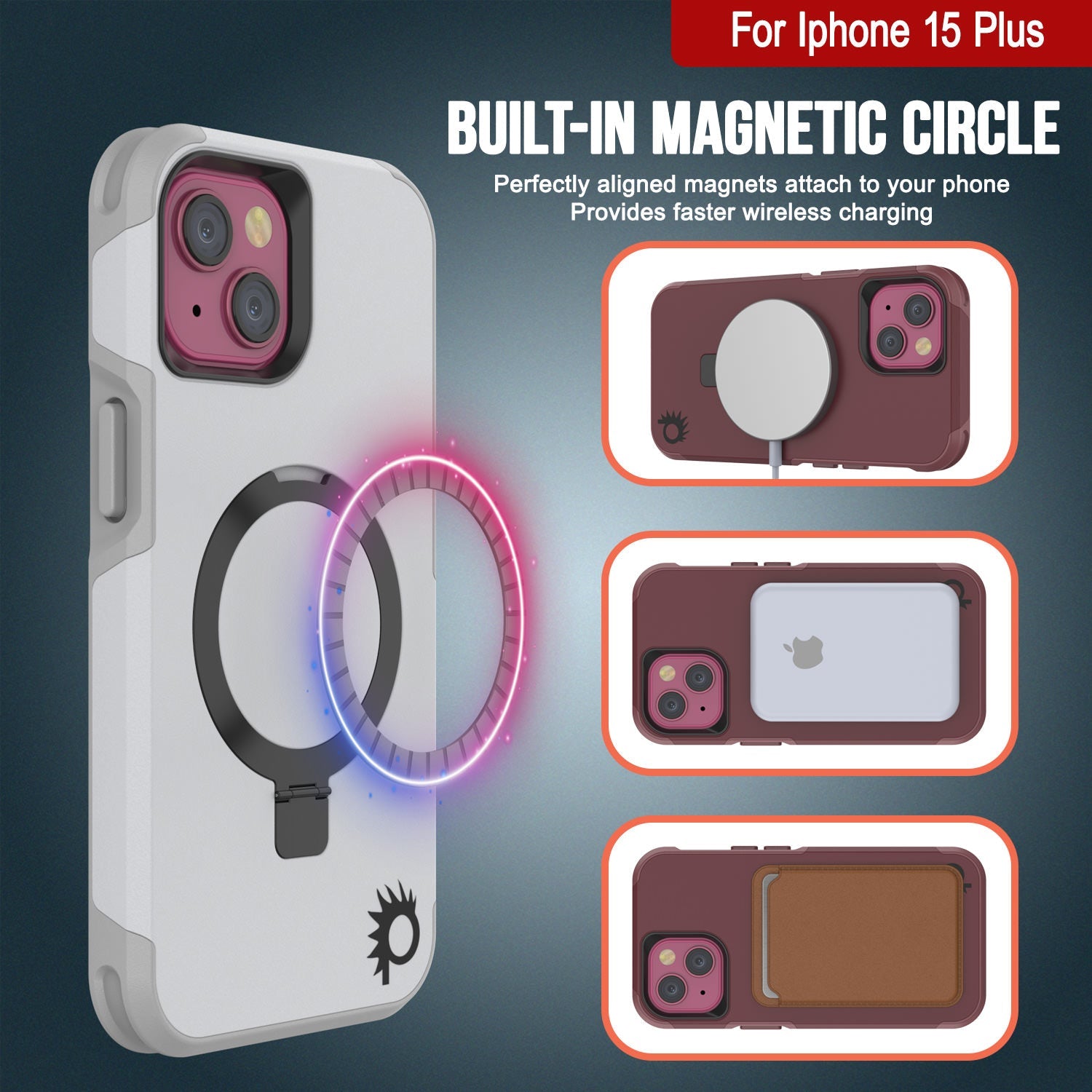 PunkCase iPhone 15 Plus Case, [Spartan 2.0 Series] Clear Rugged Heavy Duty Cover W/Built in Screen Protector [white]