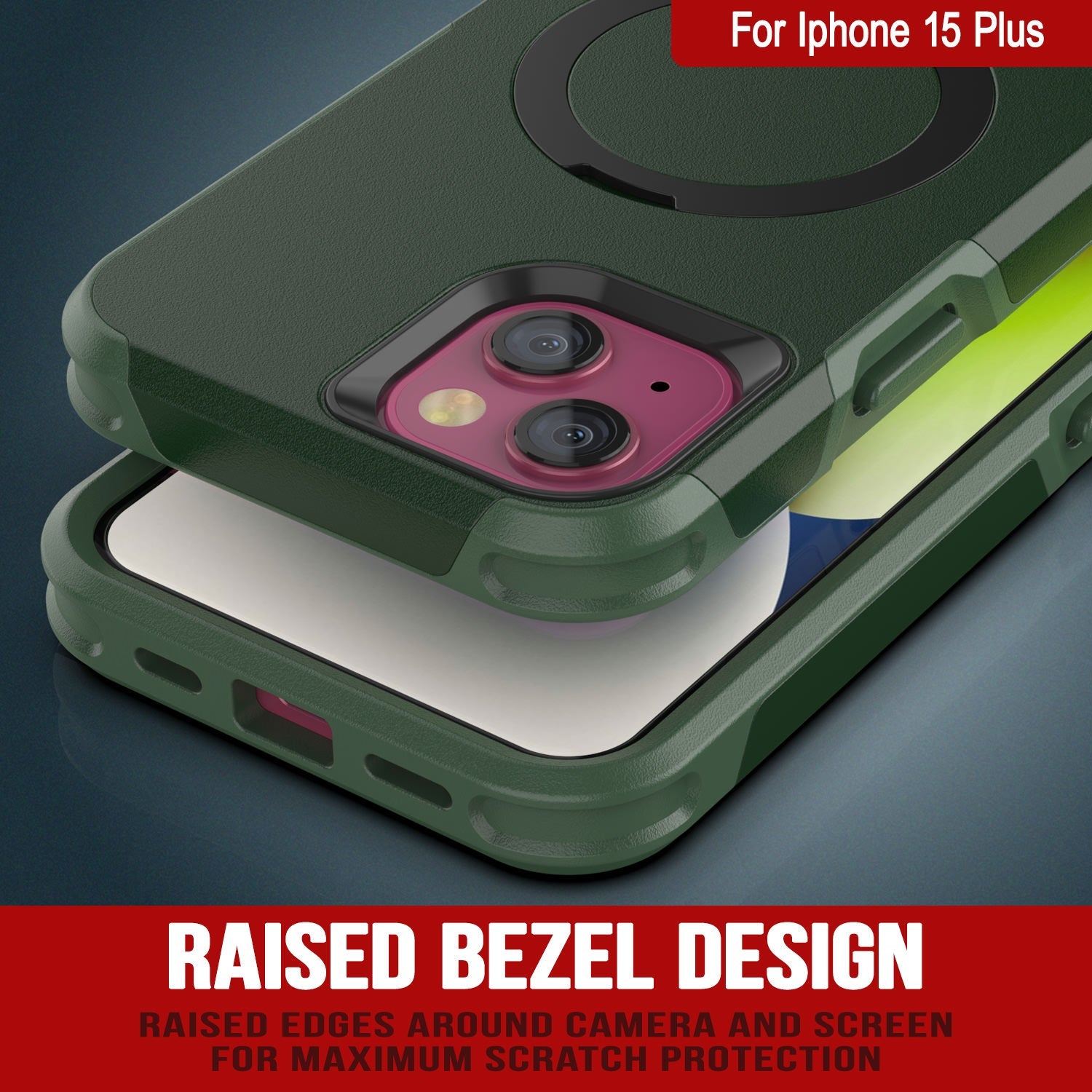 PunkCase iPhone 15 Plus Case, [Spartan 2.0 Series] Clear Rugged Heavy Duty Cover W/Built in Screen Protector [dark green]