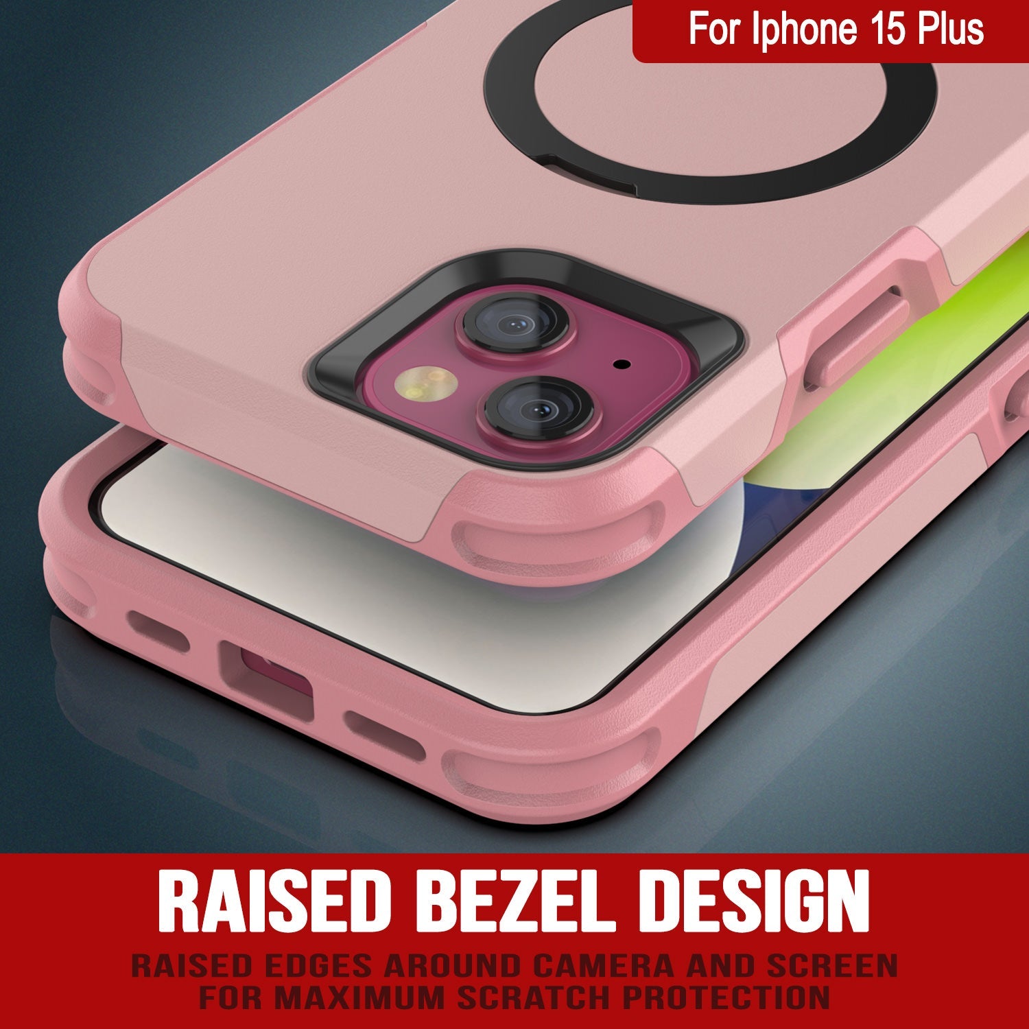 PunkCase iPhone 15 Plus Case, [Spartan 2.0 Series] Clear Rugged Heavy Duty Cover W/Built in Screen Protector [pink]