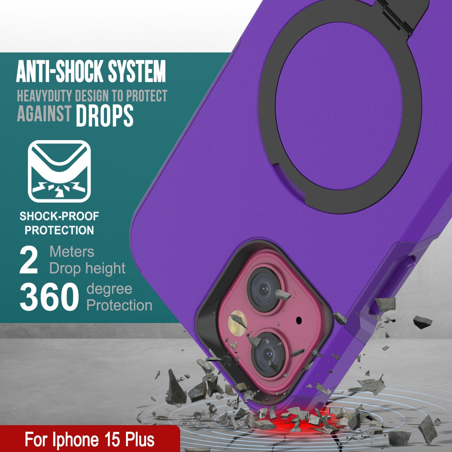 PunkCase iPhone 15 Plus Case, [Spartan 2.0 Series] Clear Rugged Heavy Duty Cover W/Built in Screen Protector [purple]