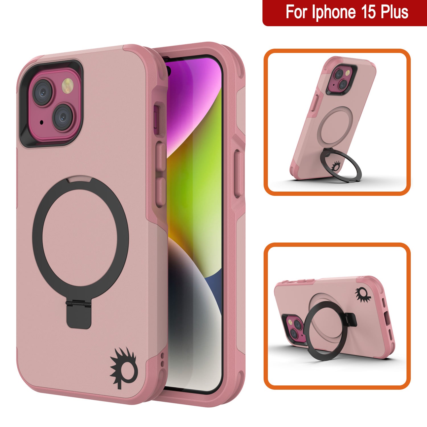 PunkCase iPhone 15 Plus Case, [Spartan 2.0 Series] Clear Rugged Heavy Duty Cover W/Built in Screen Protector [pink]