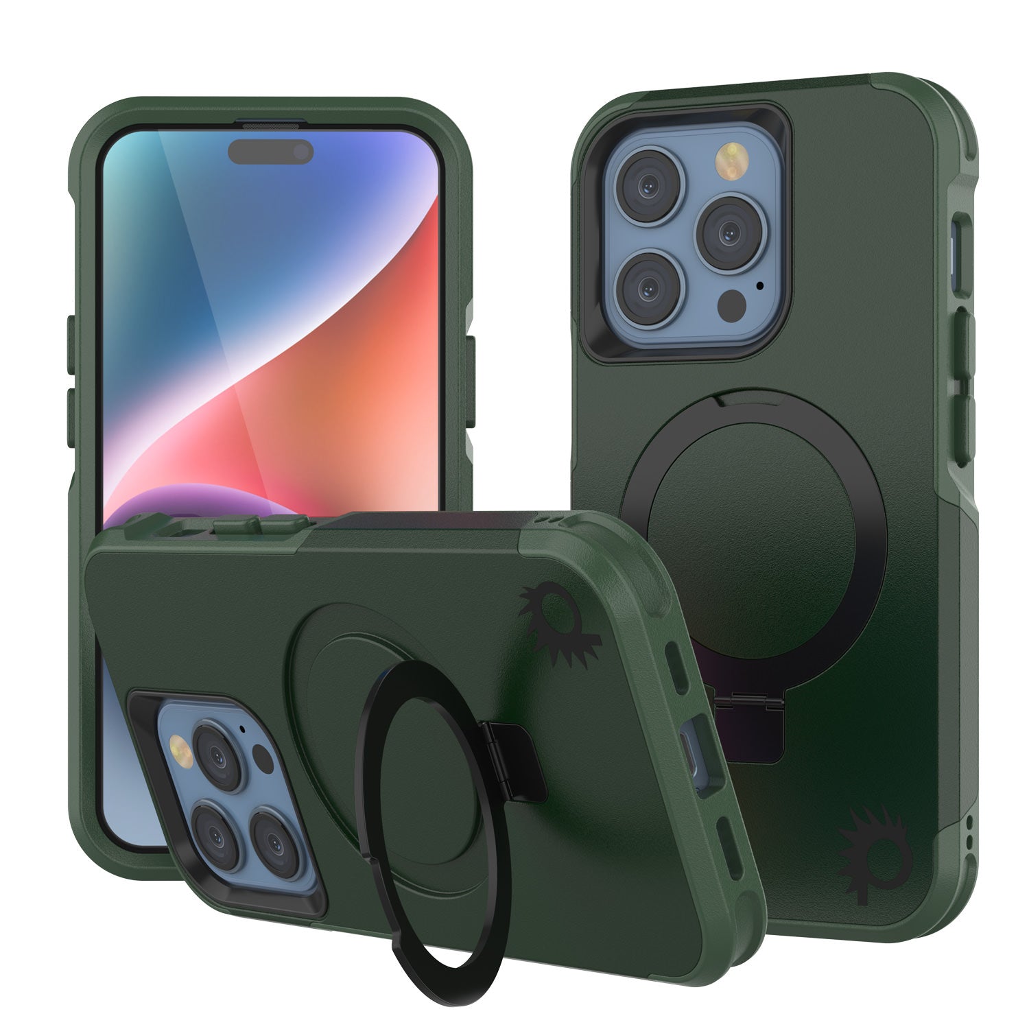 PunkCase iPhone 15 Pro Case, [Spartan 2.0 Series] Clear Rugged Heavy Duty Cover W/Built in Screen Protector [dark green]