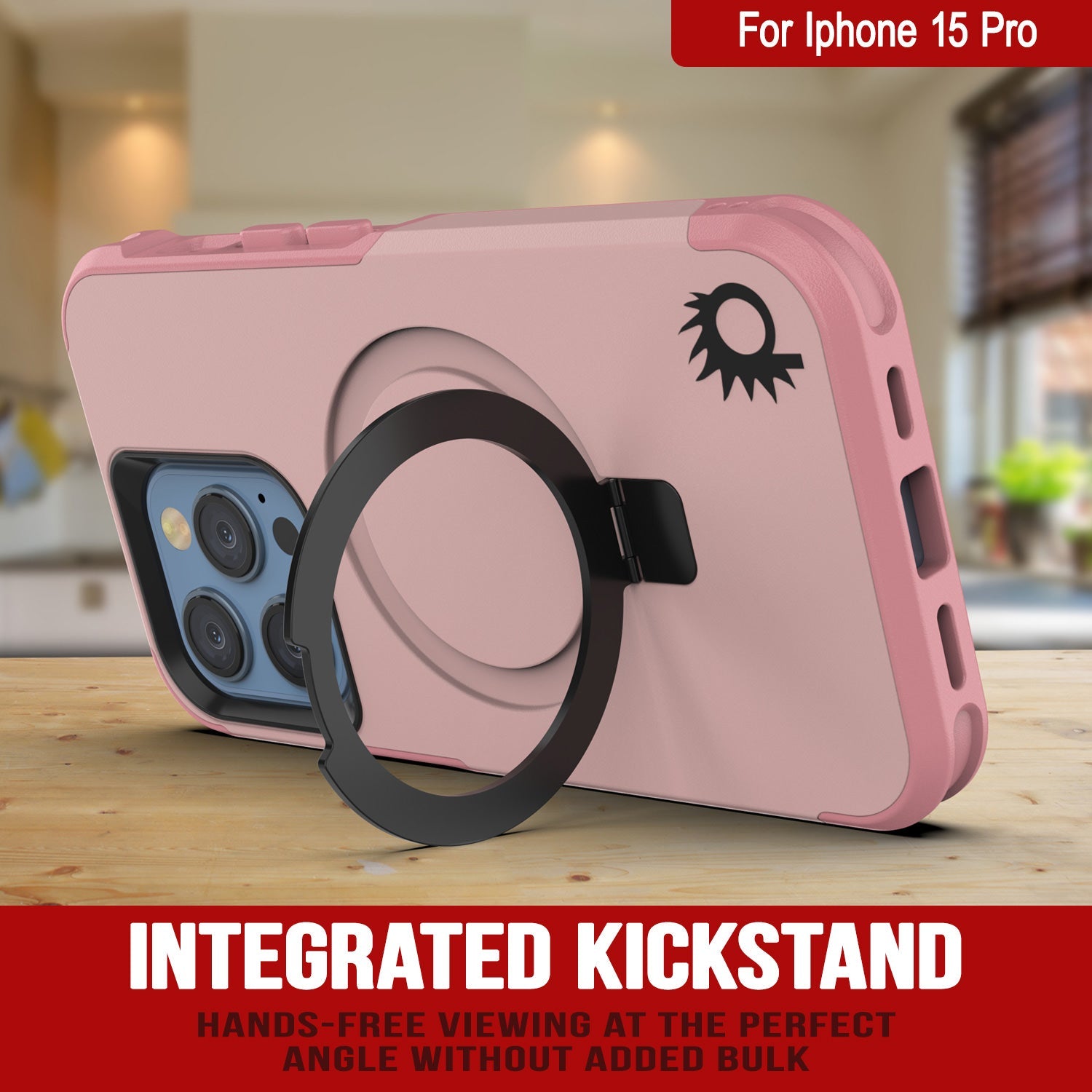 PunkCase iPhone 15 Pro Case, [Spartan 2.0 Series] Clear Rugged Heavy Duty Cover W/Built in Screen Protector [pink]