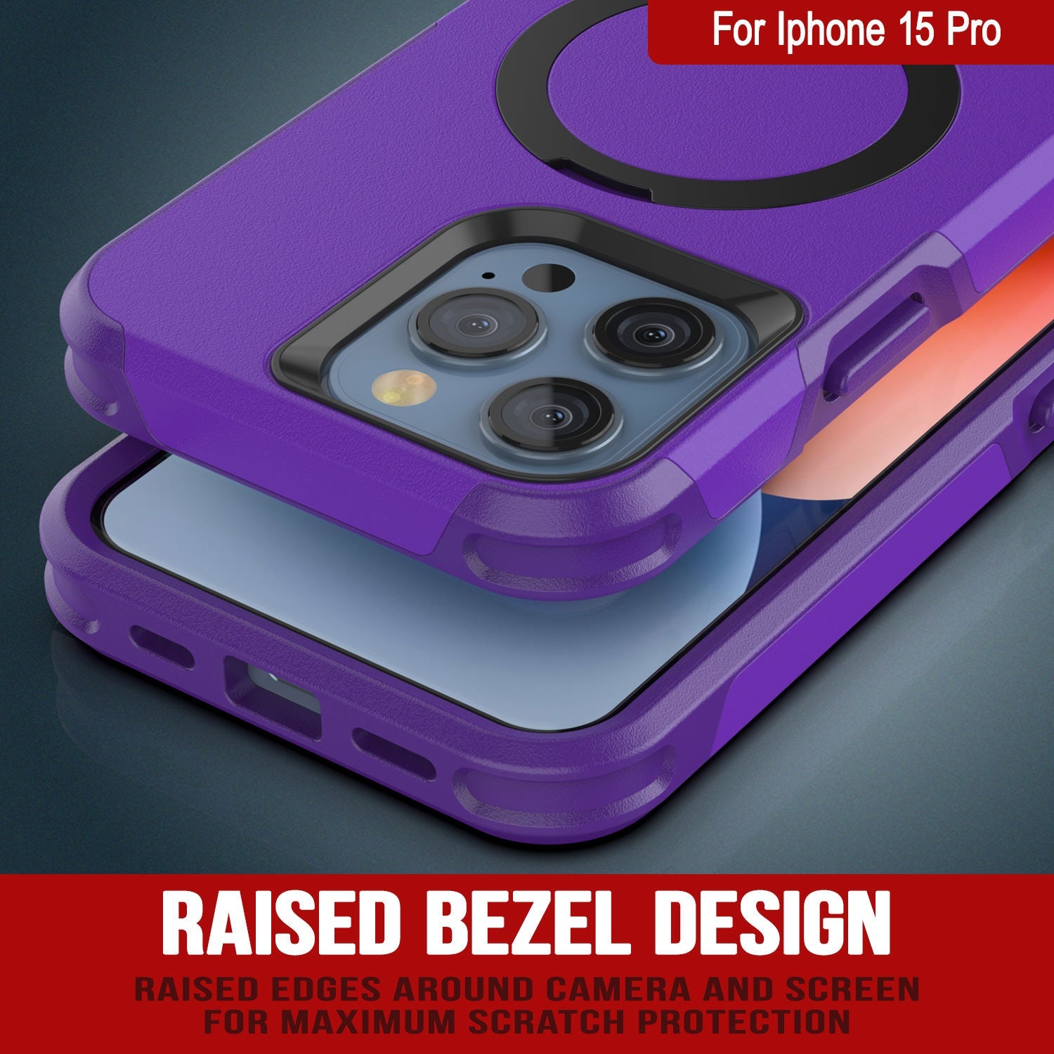 PunkCase iPhone 15 Pro Case, [Spartan 2.0 Series] Clear Rugged Heavy Duty Cover W/Built in Screen Protector [purple]