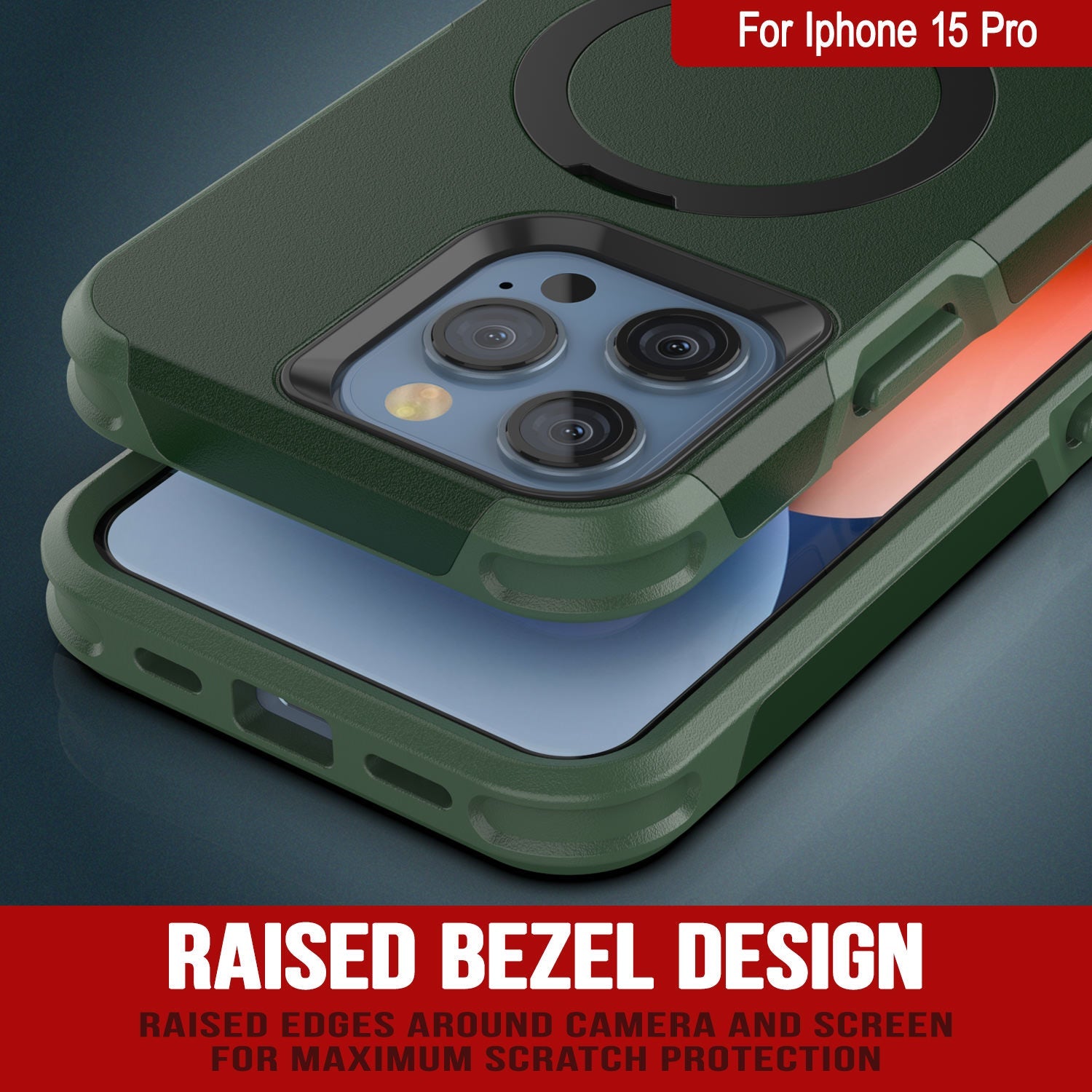 PunkCase iPhone 15 Pro Case, [Spartan 2.0 Series] Clear Rugged Heavy Duty Cover W/Built in Screen Protector [dark green]