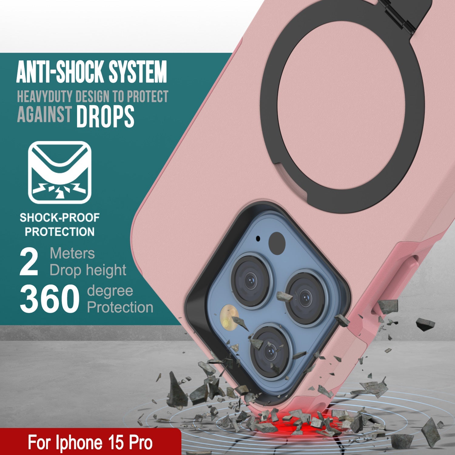 PunkCase iPhone 15 Pro Case, [Spartan 2.0 Series] Clear Rugged Heavy Duty Cover W/Built in Screen Protector [pink]