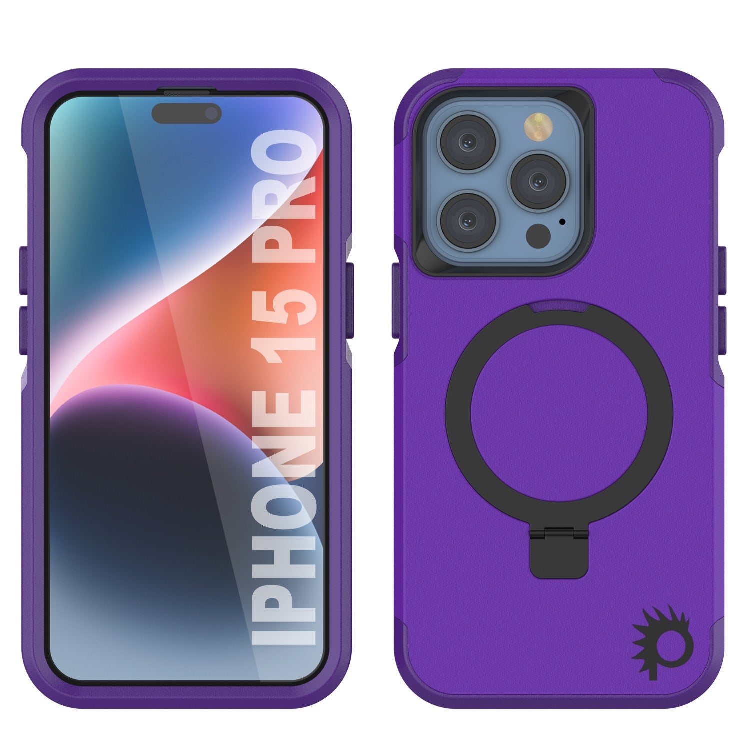 PunkCase iPhone 15 Pro Case, [Spartan 2.0 Series] Clear Rugged Heavy Duty Cover W/Built in Screen Protector [purple]