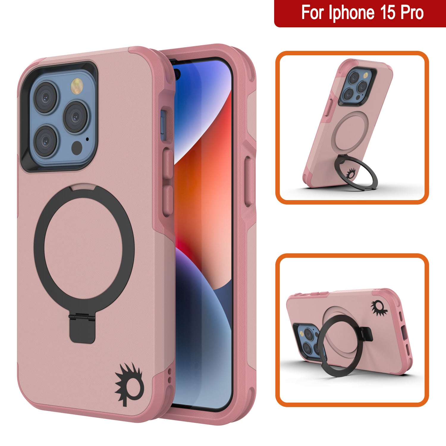 PunkCase iPhone 15 Pro Case, [Spartan 2.0 Series] Clear Rugged Heavy Duty Cover W/Built in Screen Protector [pink]
