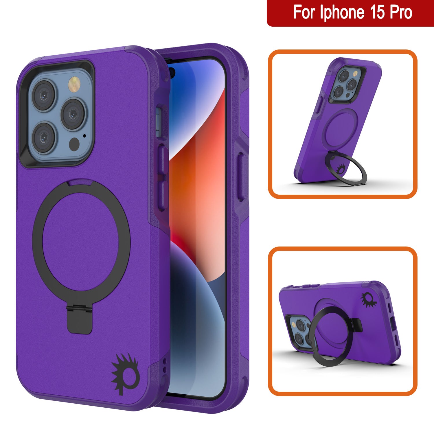 PunkCase iPhone 15 Pro Case, [Spartan 2.0 Series] Clear Rugged Heavy Duty Cover W/Built in Screen Protector [purple]